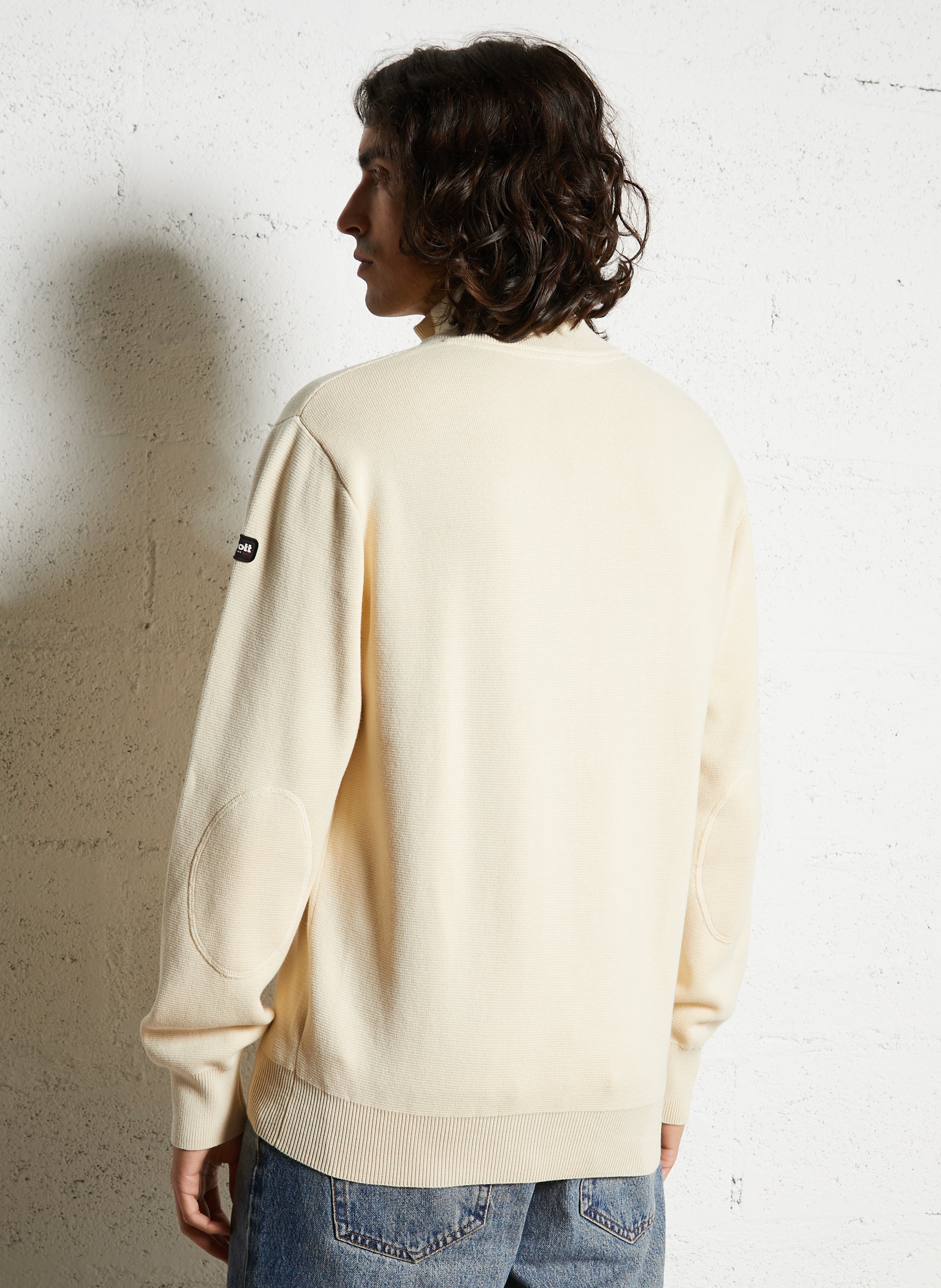 Straight cotton sweater with zip-up high neck SCHOTT White