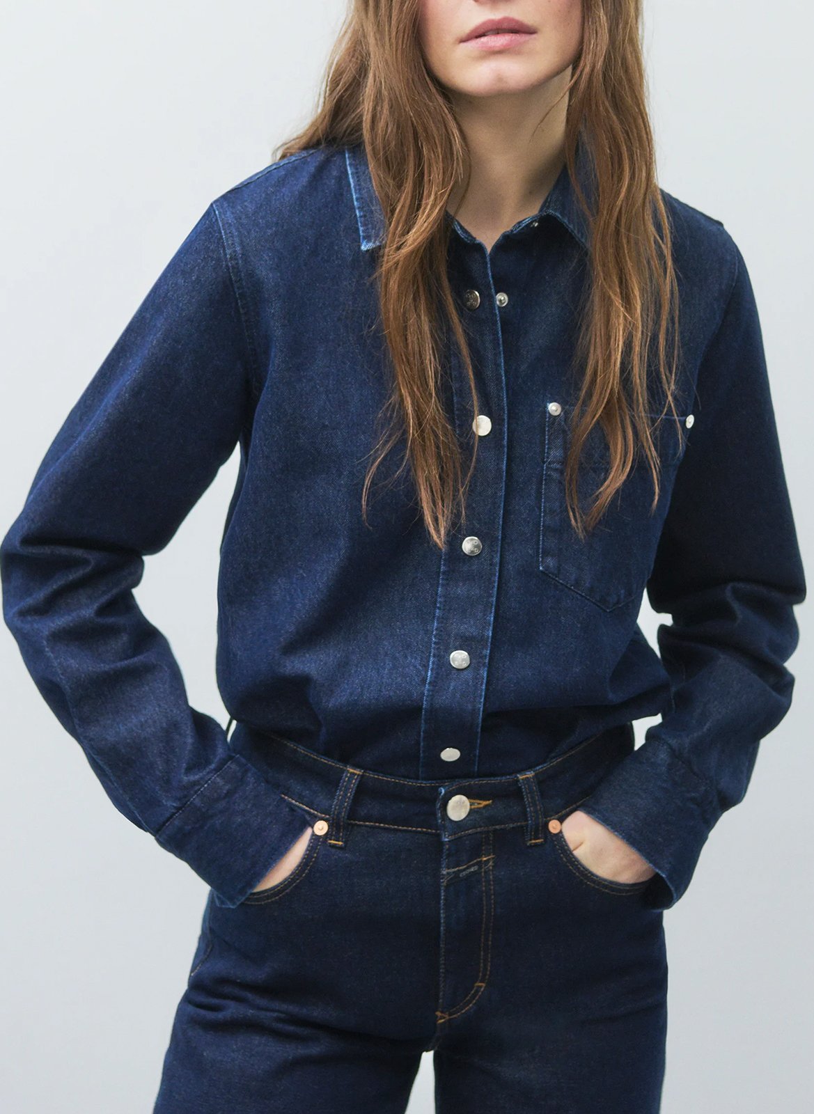 Jean droit col classique en coton bio mélangé CLOSED Bleu