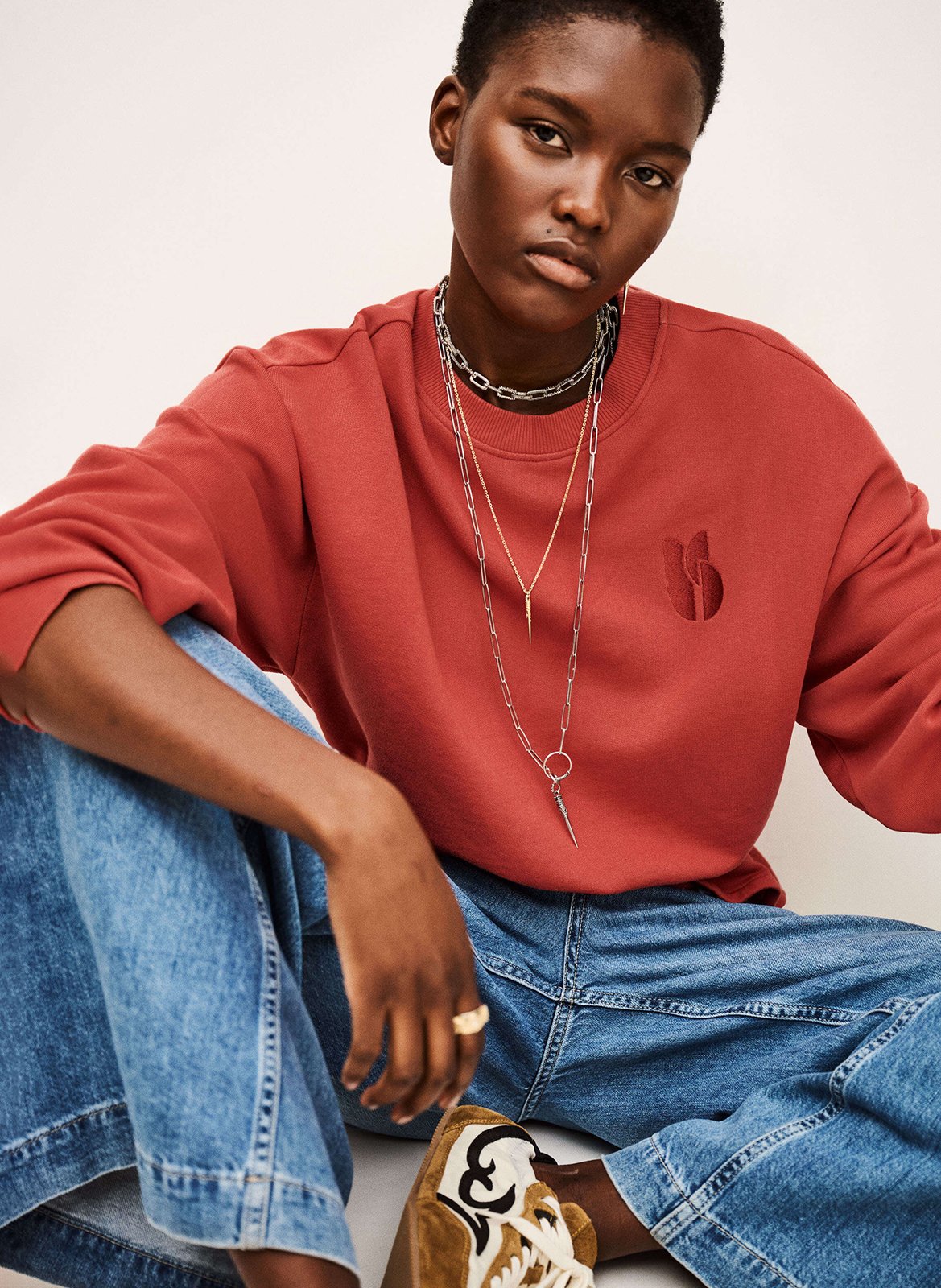 Sweat col rond en coton mélangé BA&SH Rouge