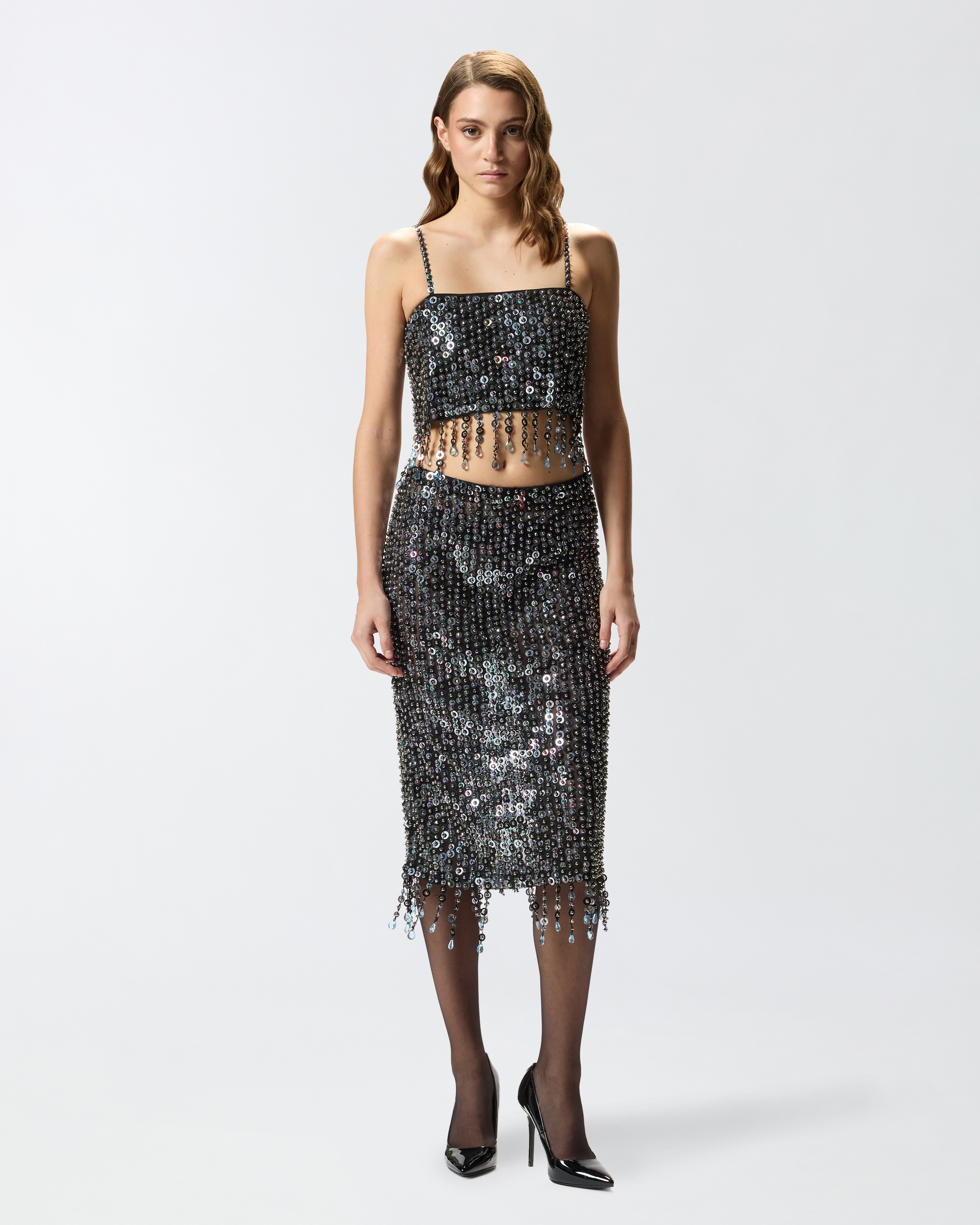 Crop top with sequins and crystals PINKO Multicolored