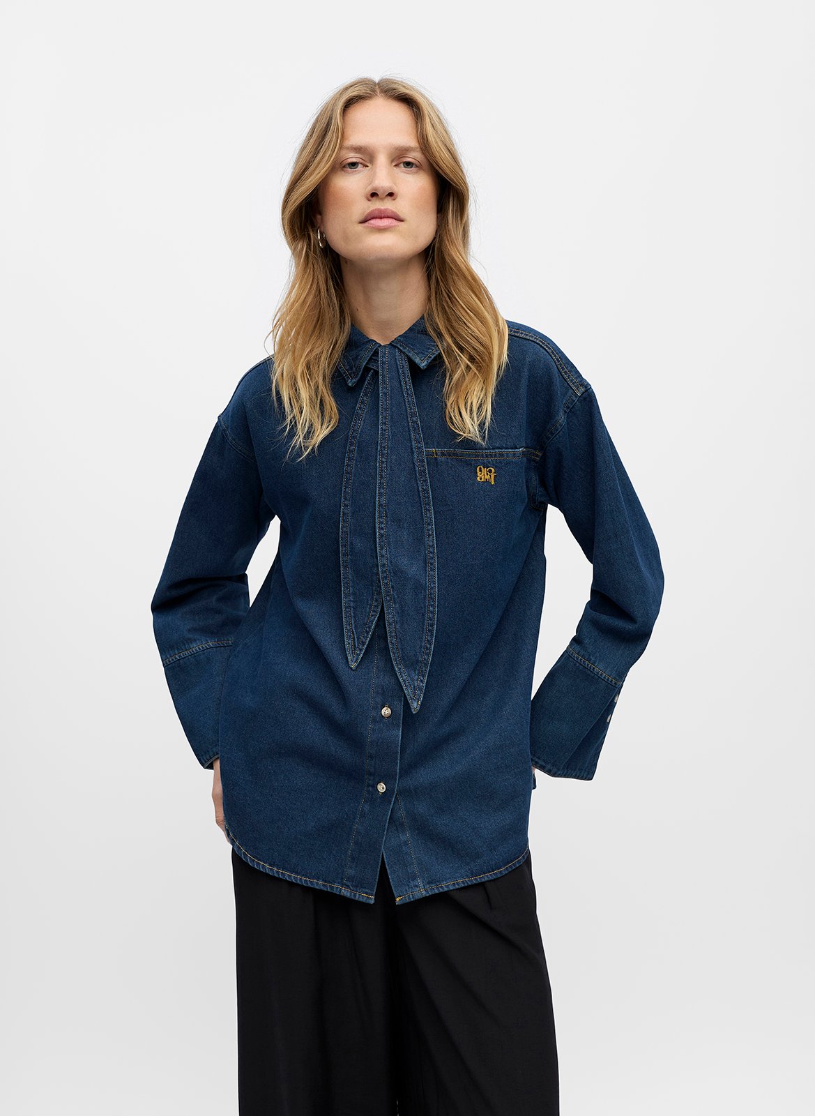 Chemise à cravate ample en denim OBJECT Bleu