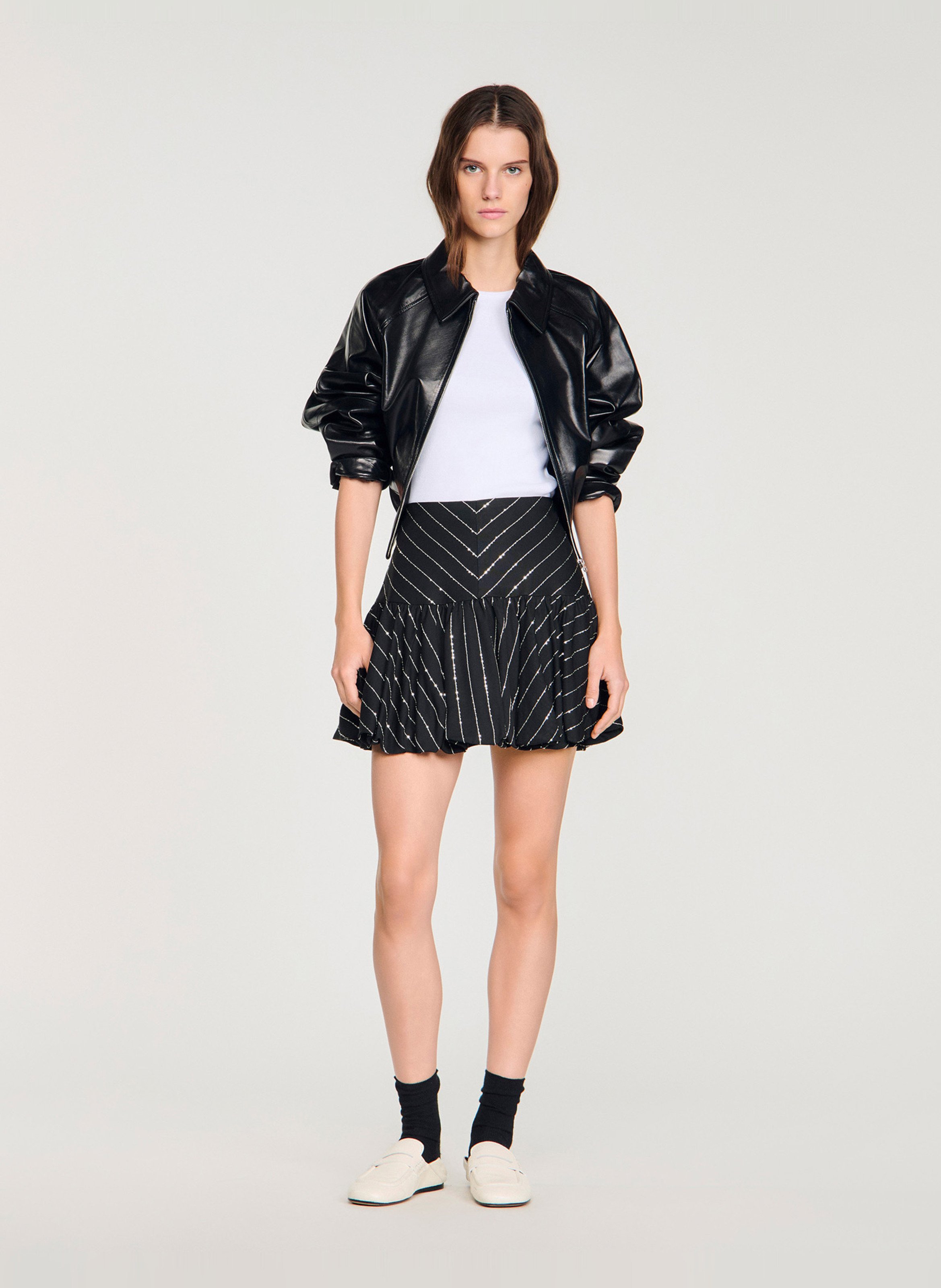 Jupe courte à rayures SANDRO Noir