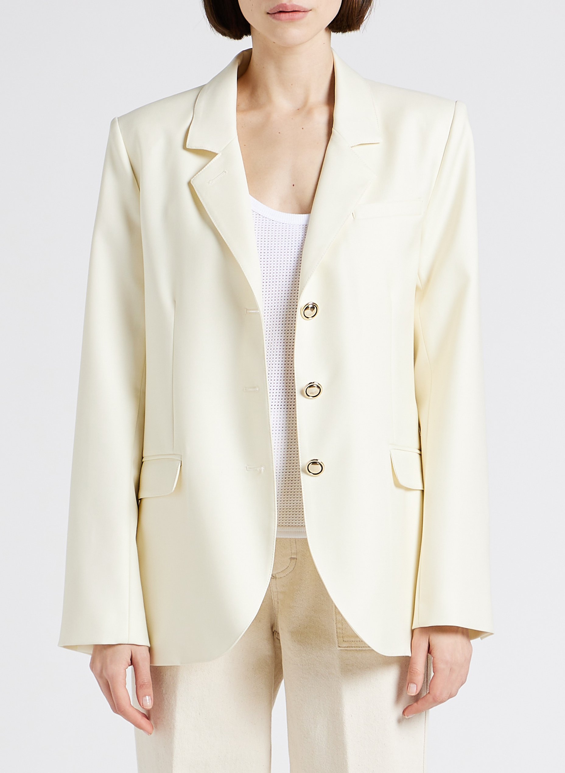 Veste col tailleur en coton stretch MARGAUX LONNBERG Blanc