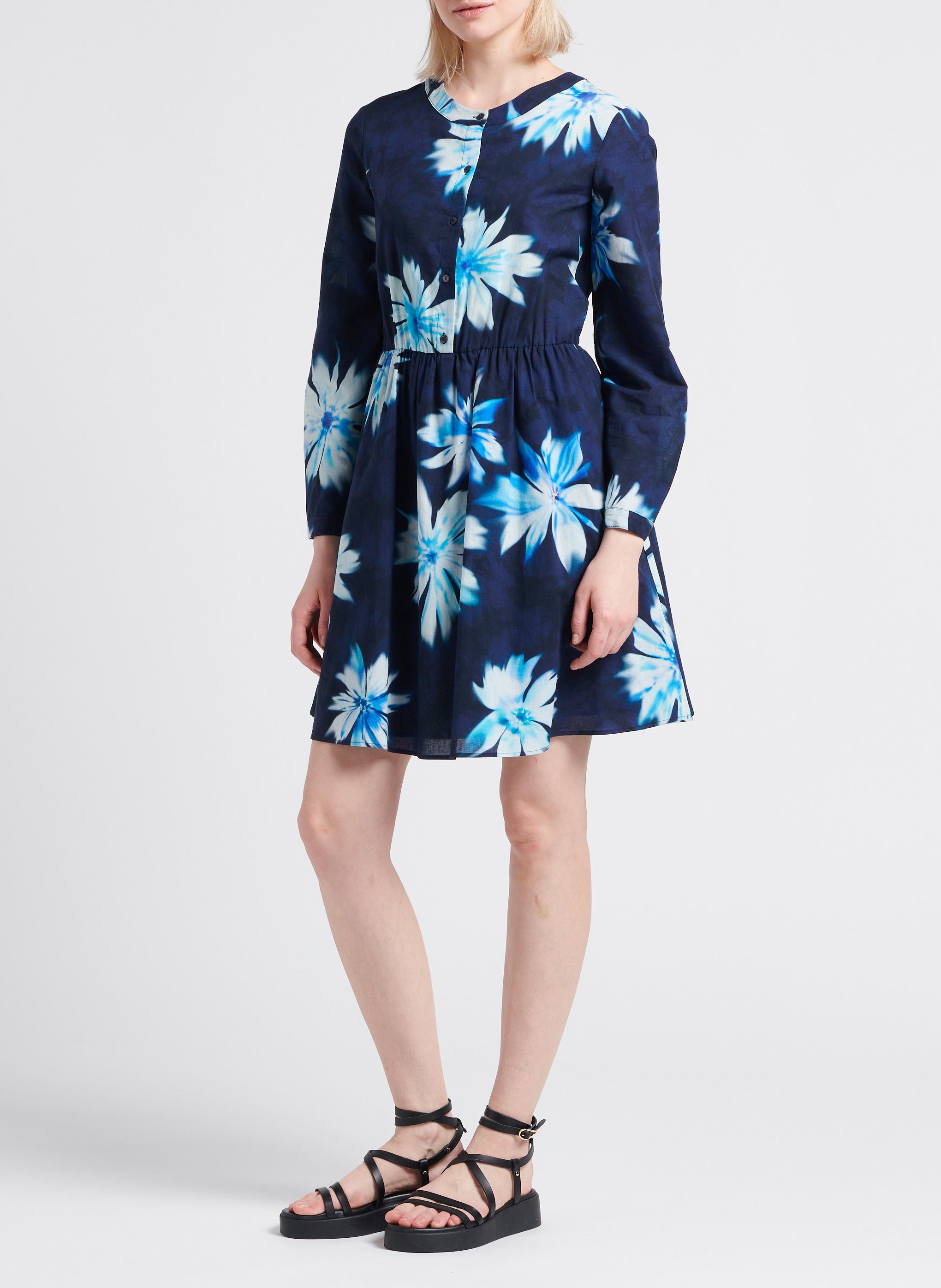 Robe courte col rond imprimé floral PENNYBLACK Bleu