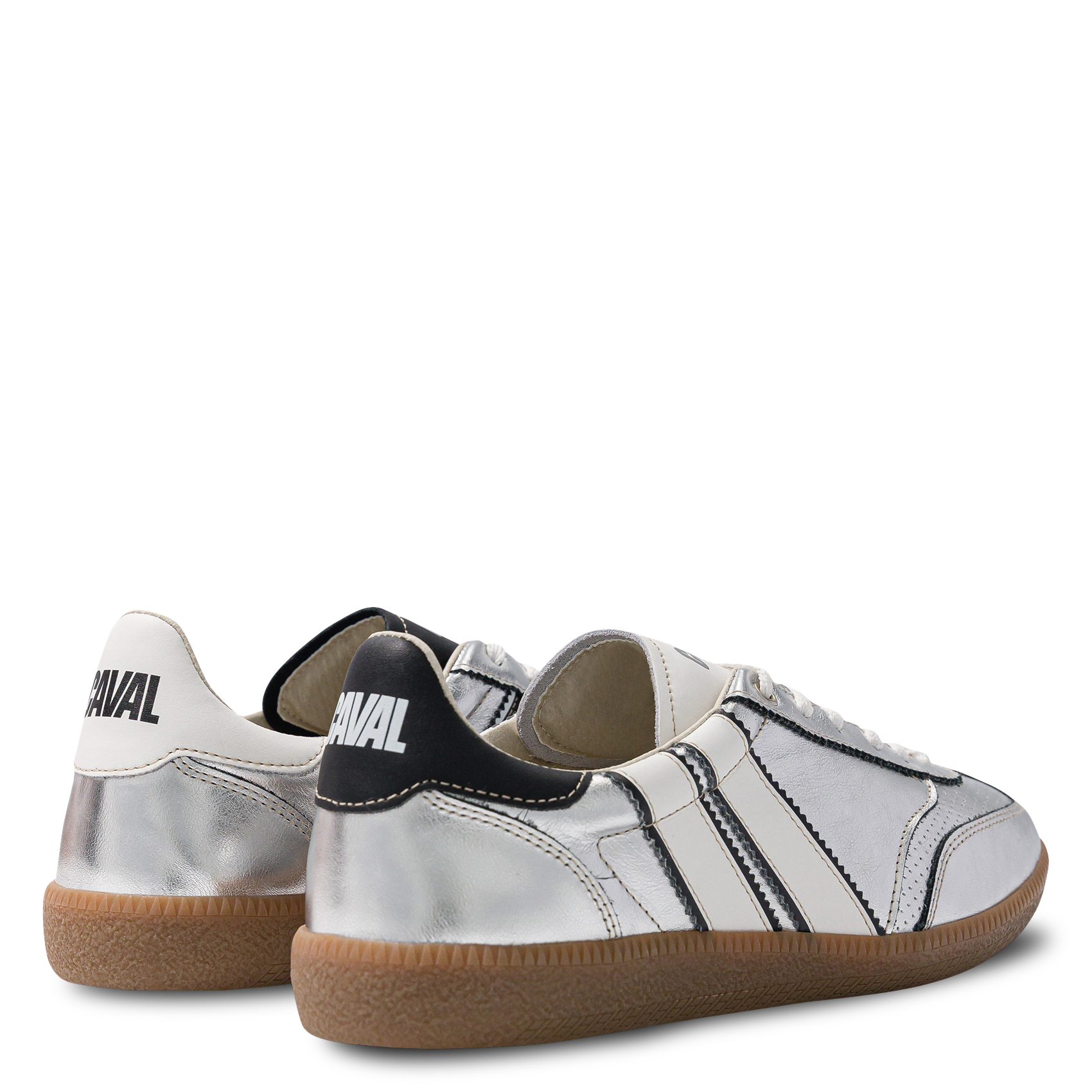 Low metallic leather trainers CAVAL Silver