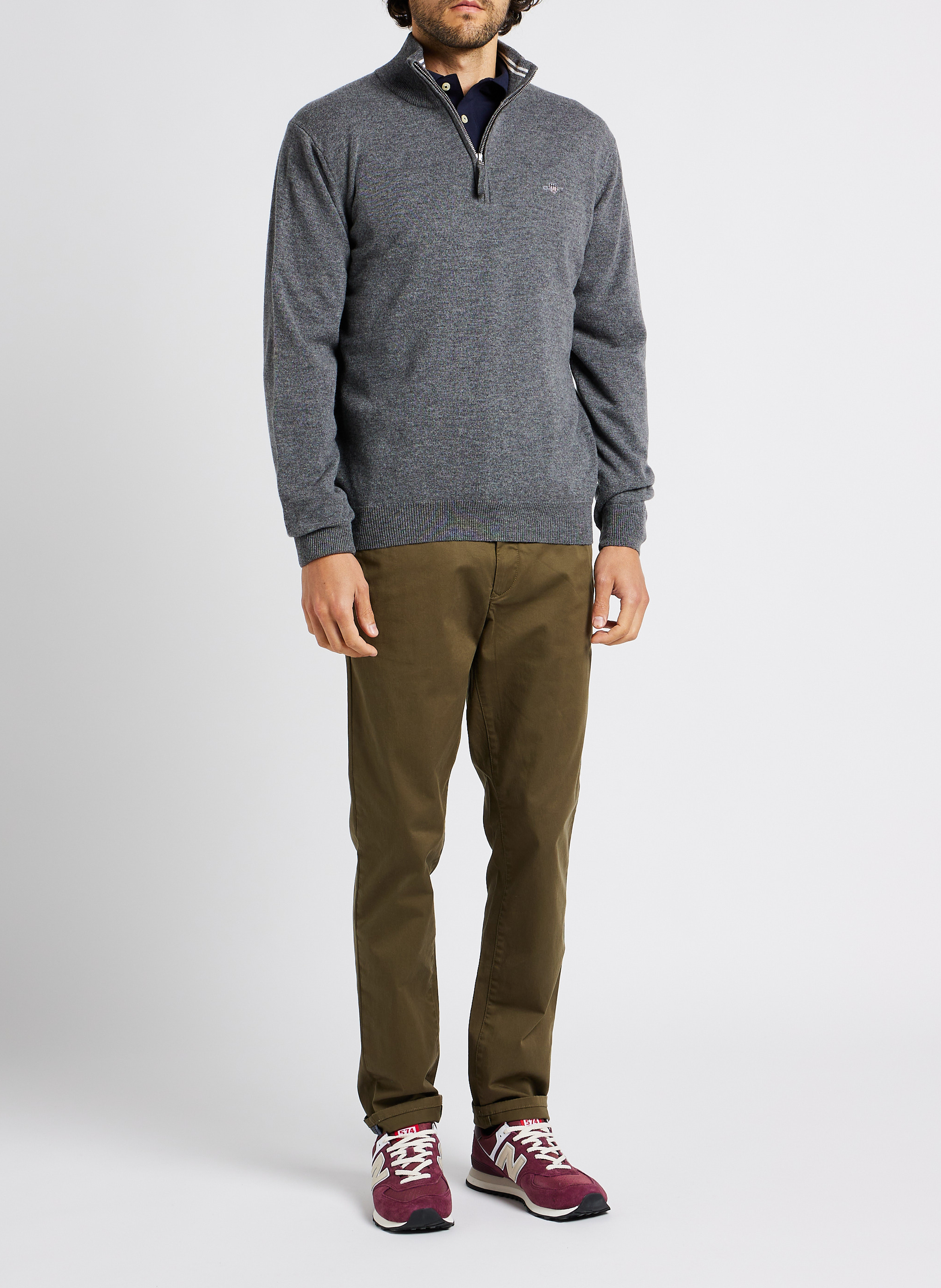 Pull droit col montant zippé en laine GANT Gris