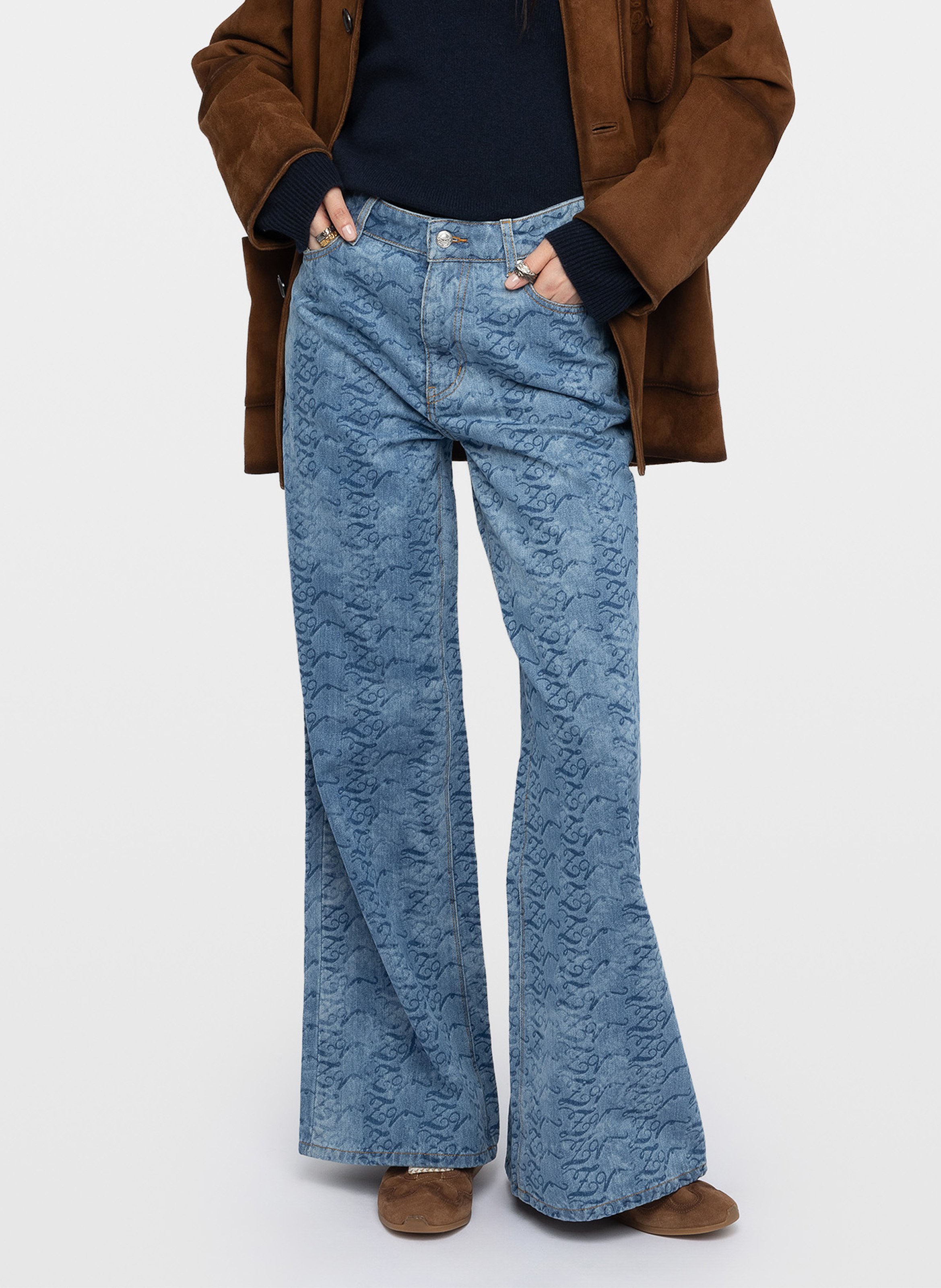 <p>Flared Monogram Cotton Jeans</p> ZADIG&VOLTAIRE Blue