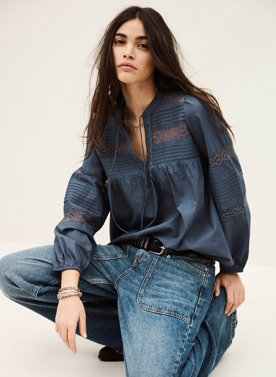 Top droit col tunisien en coton BA&SH Bleu