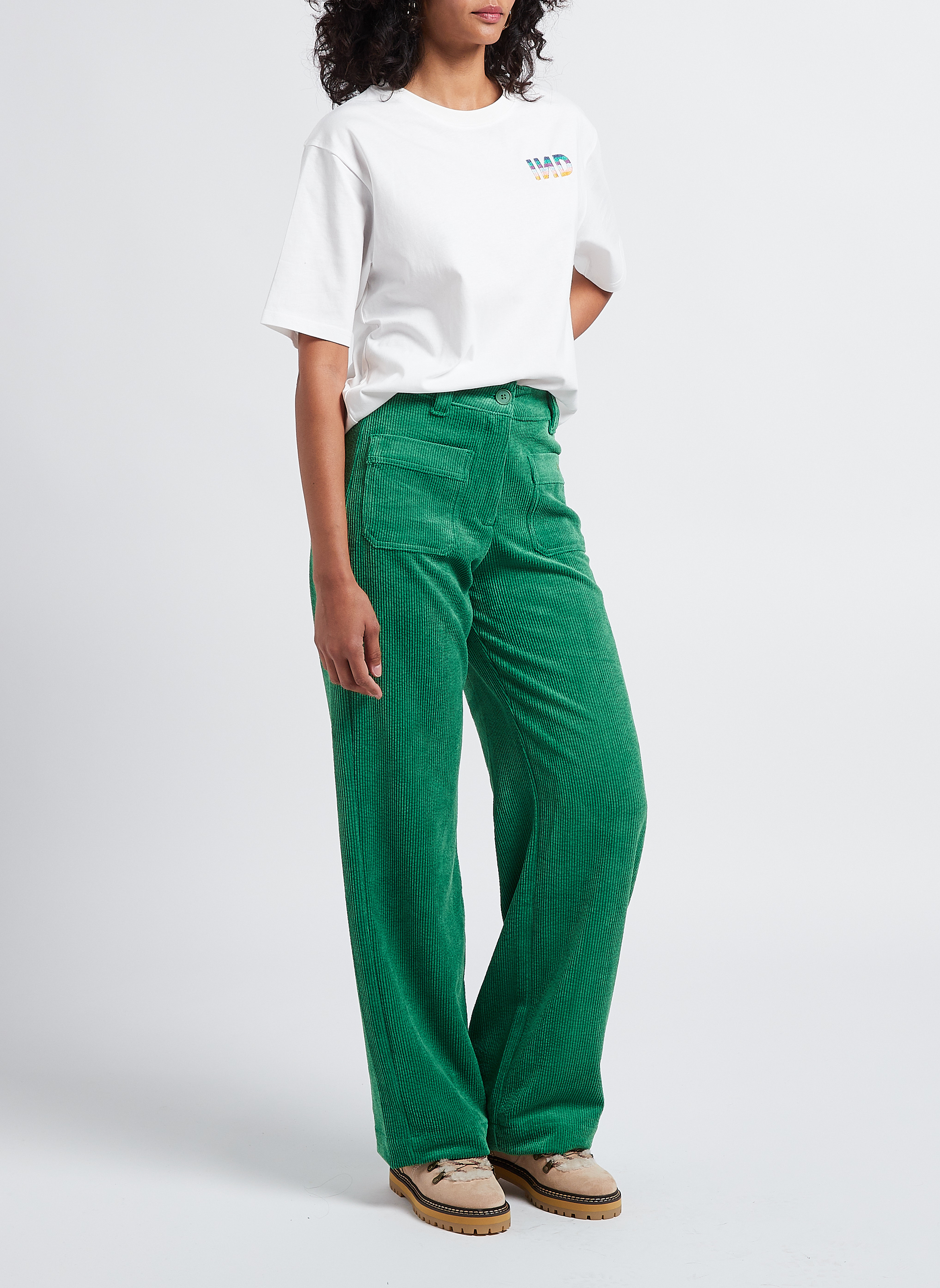 Round-neck embroidered cotton T-shirt INDEE White