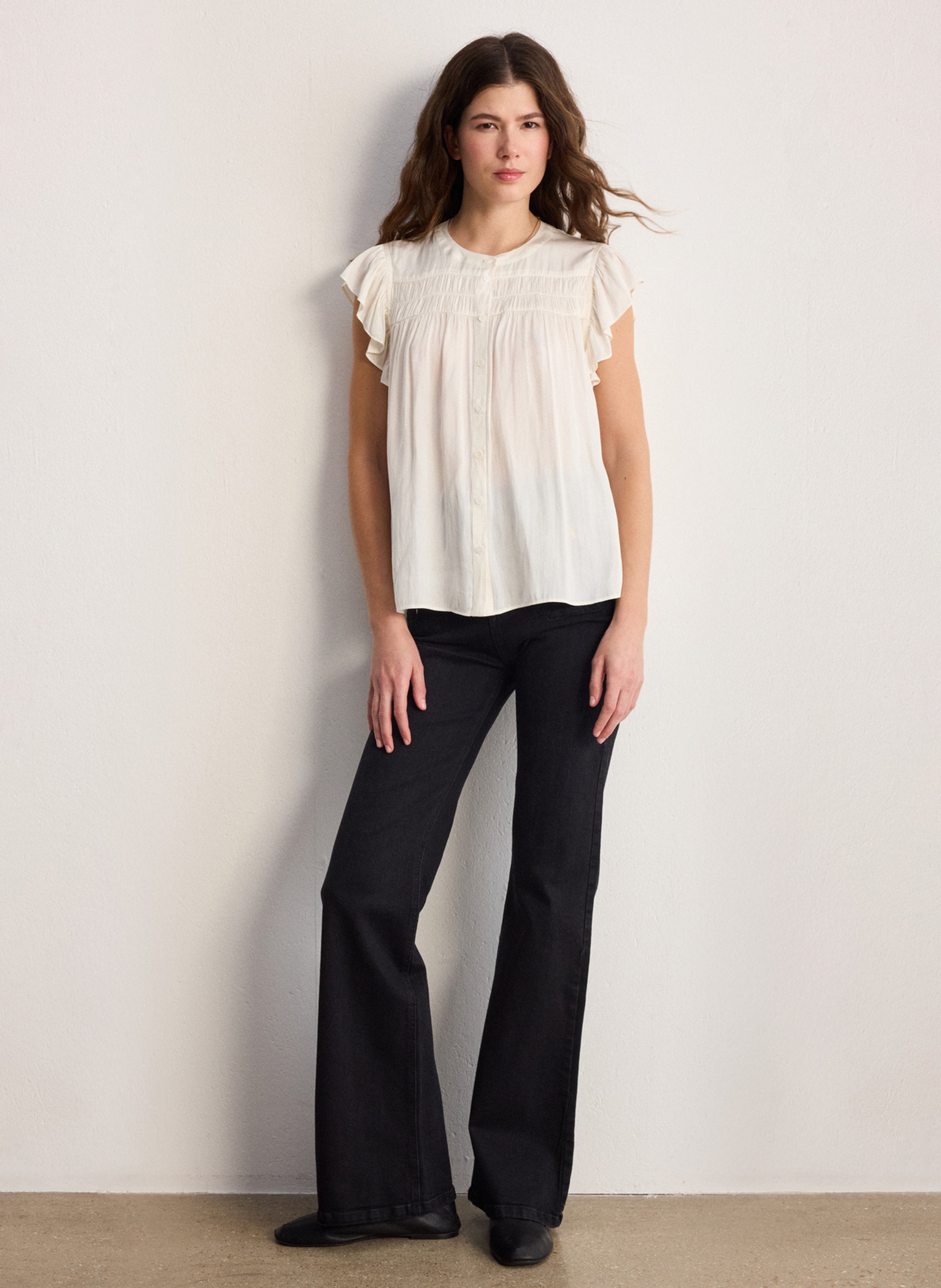 Straight Round Neck Blouse PABLO Beige