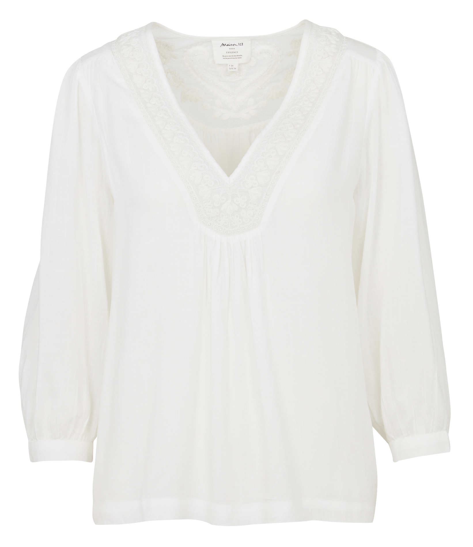 Blouse col v brodé MAISON 123 Blanc