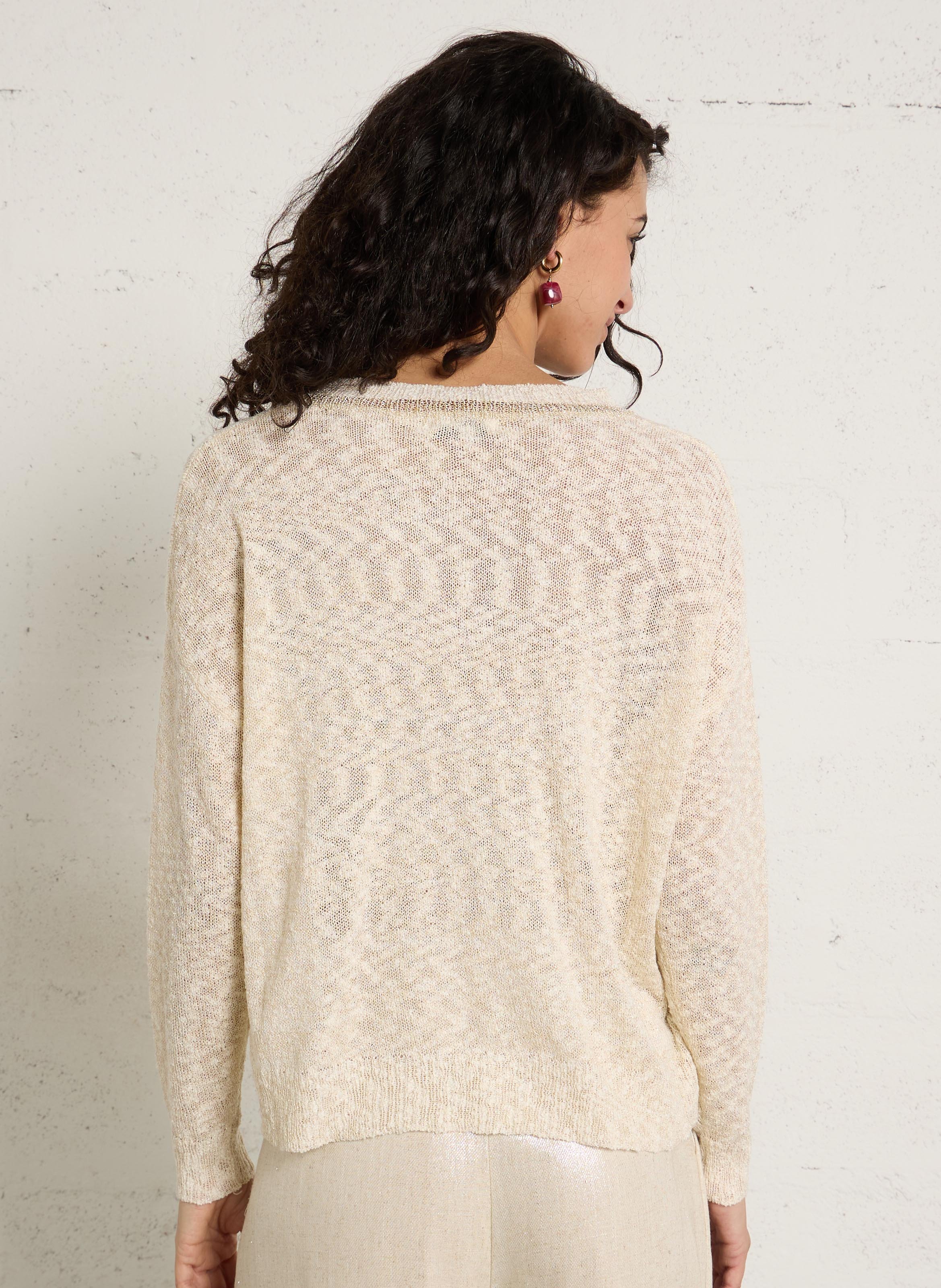 Weiter Strickpullover mit V-Ausschnitt mit Metallic-Effekt SEE U SOON Weiss