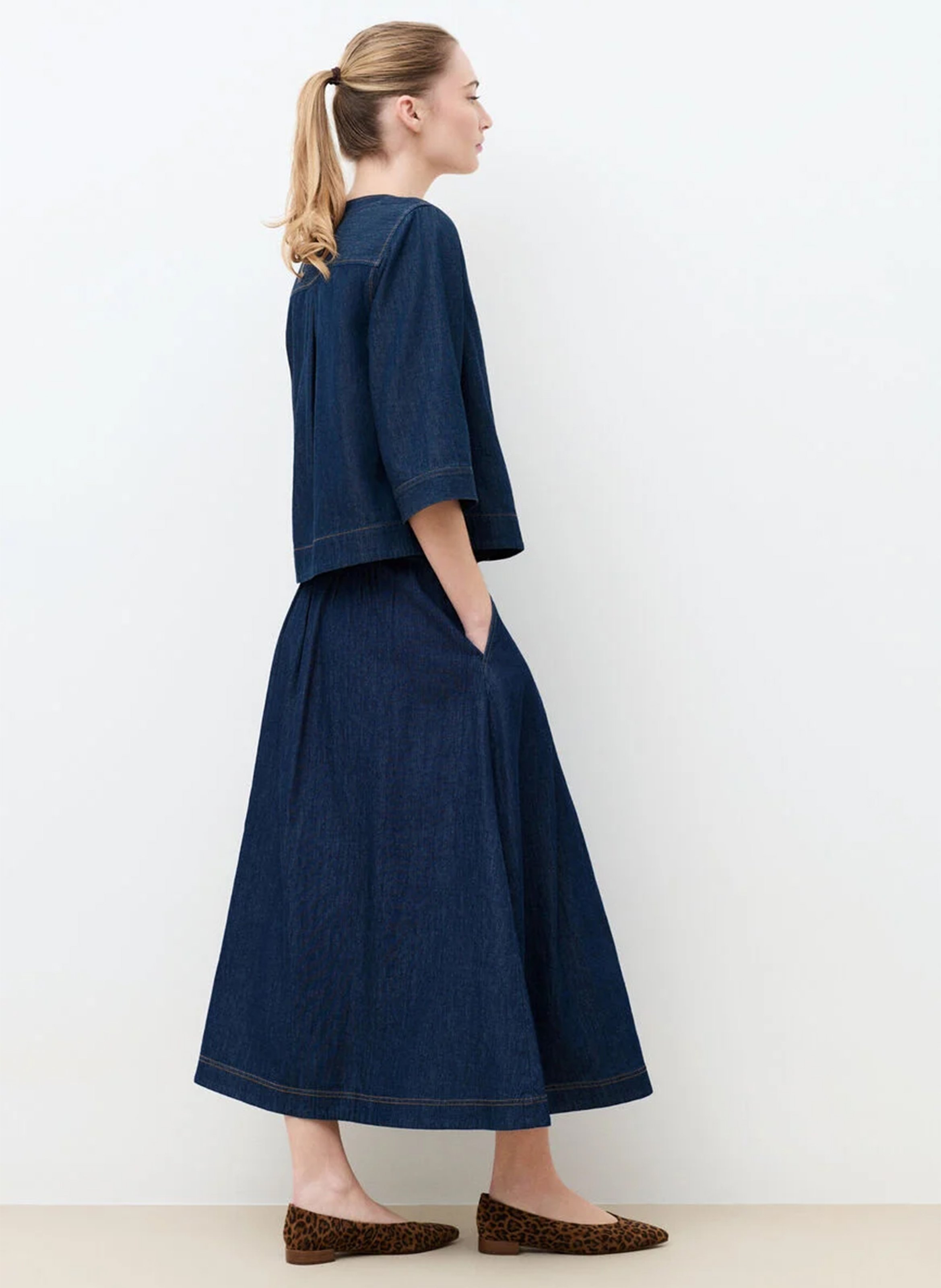 Jupe longue en coton CAROLL Bleu