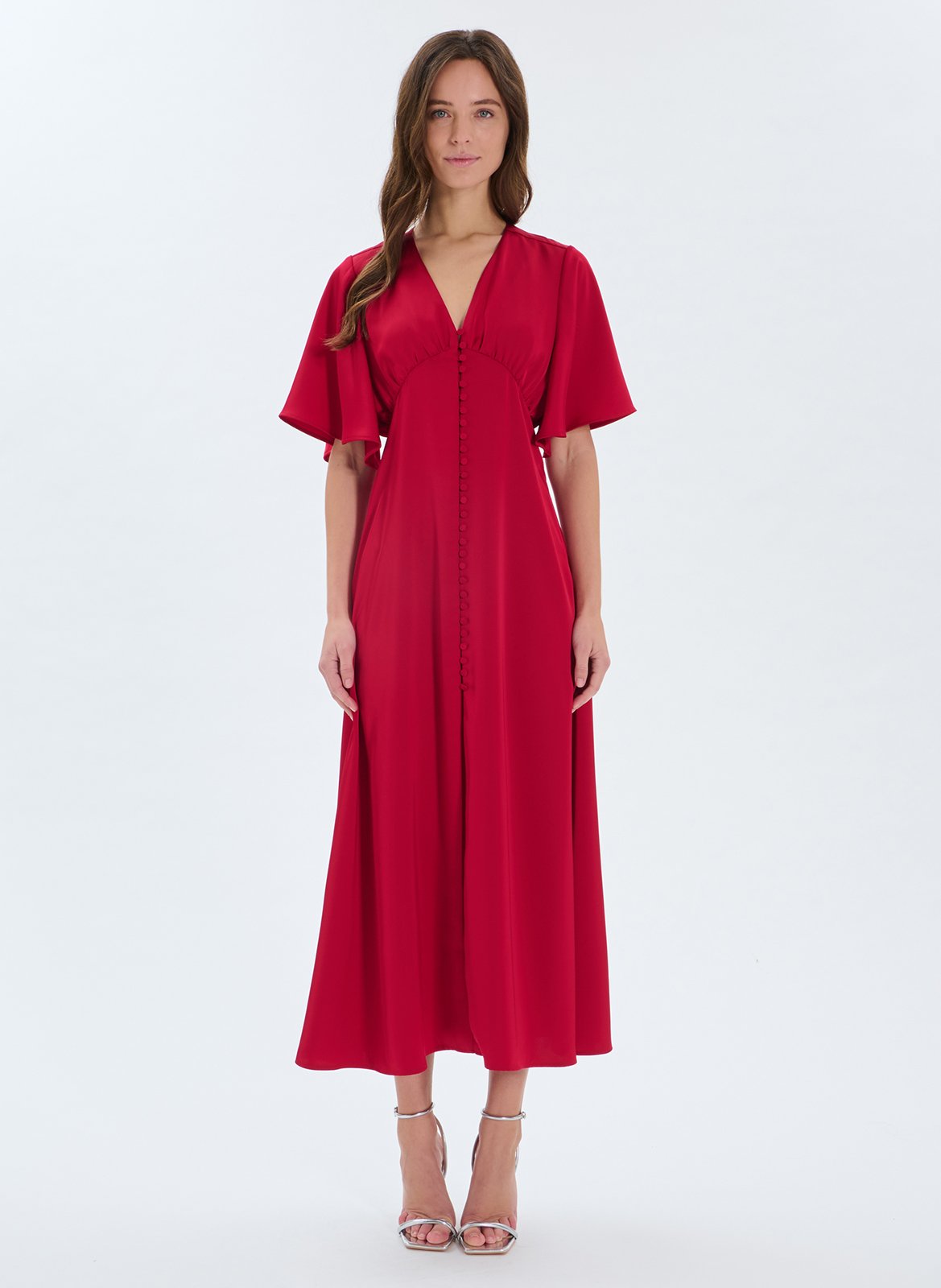 Robe longue col V satinée ZAPA