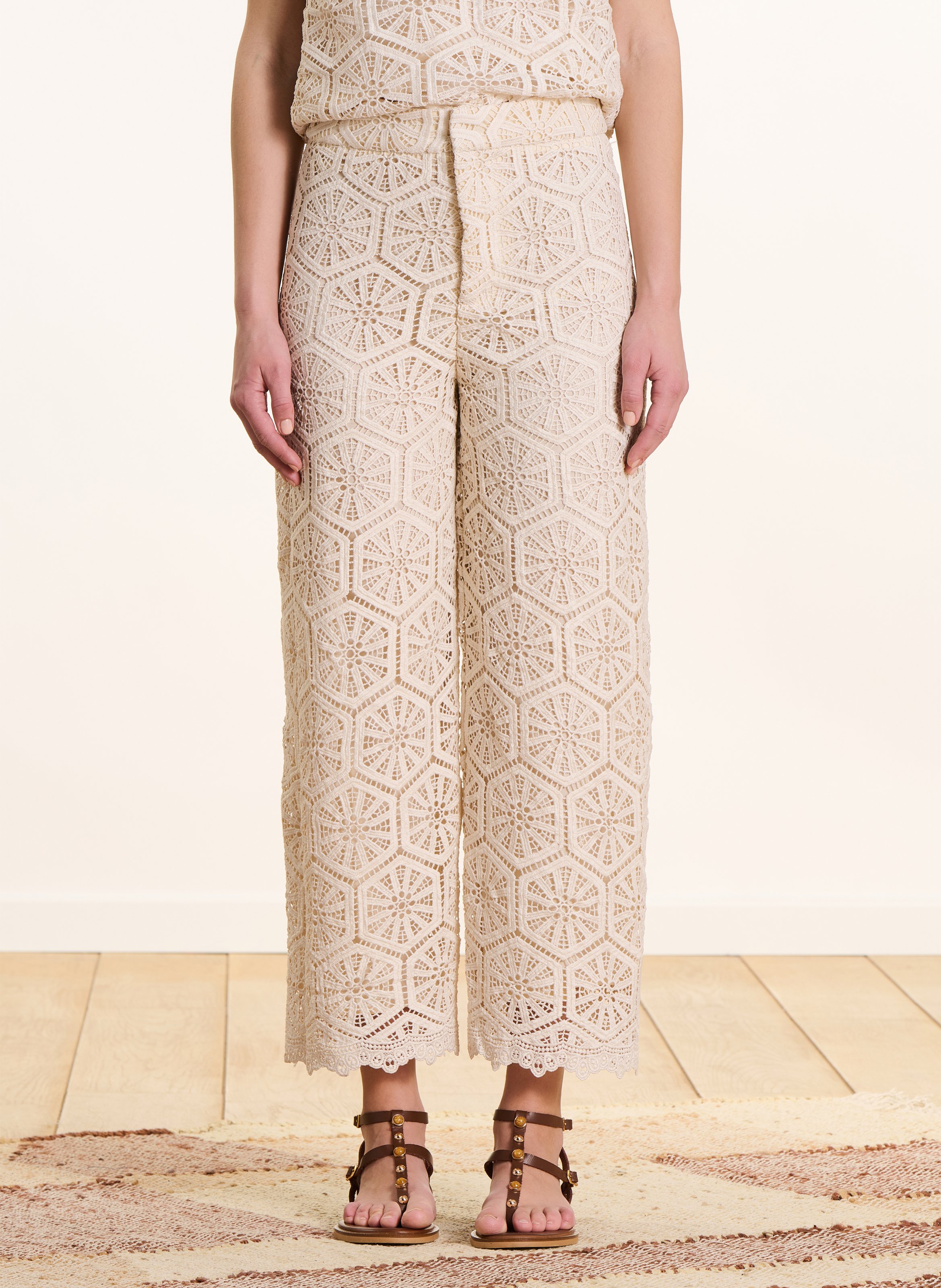 Pantalon large en dentelle LA FEE MARABOUTEE Blanc