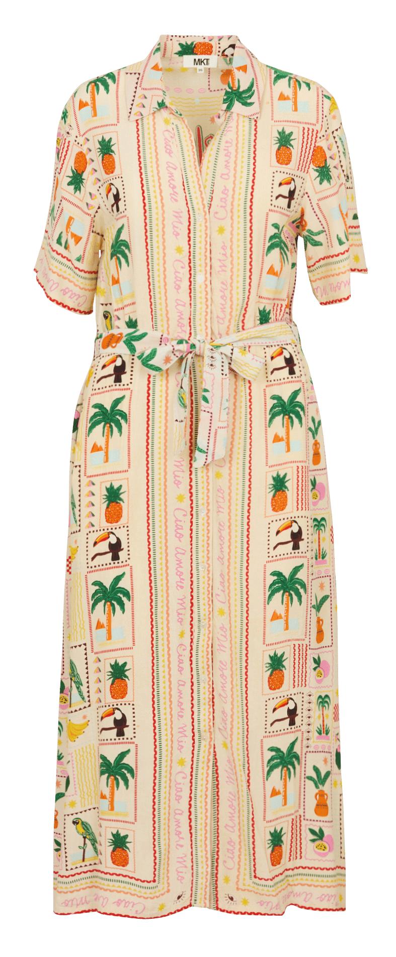 Robe midi imprimée à ceinture MKT Beige