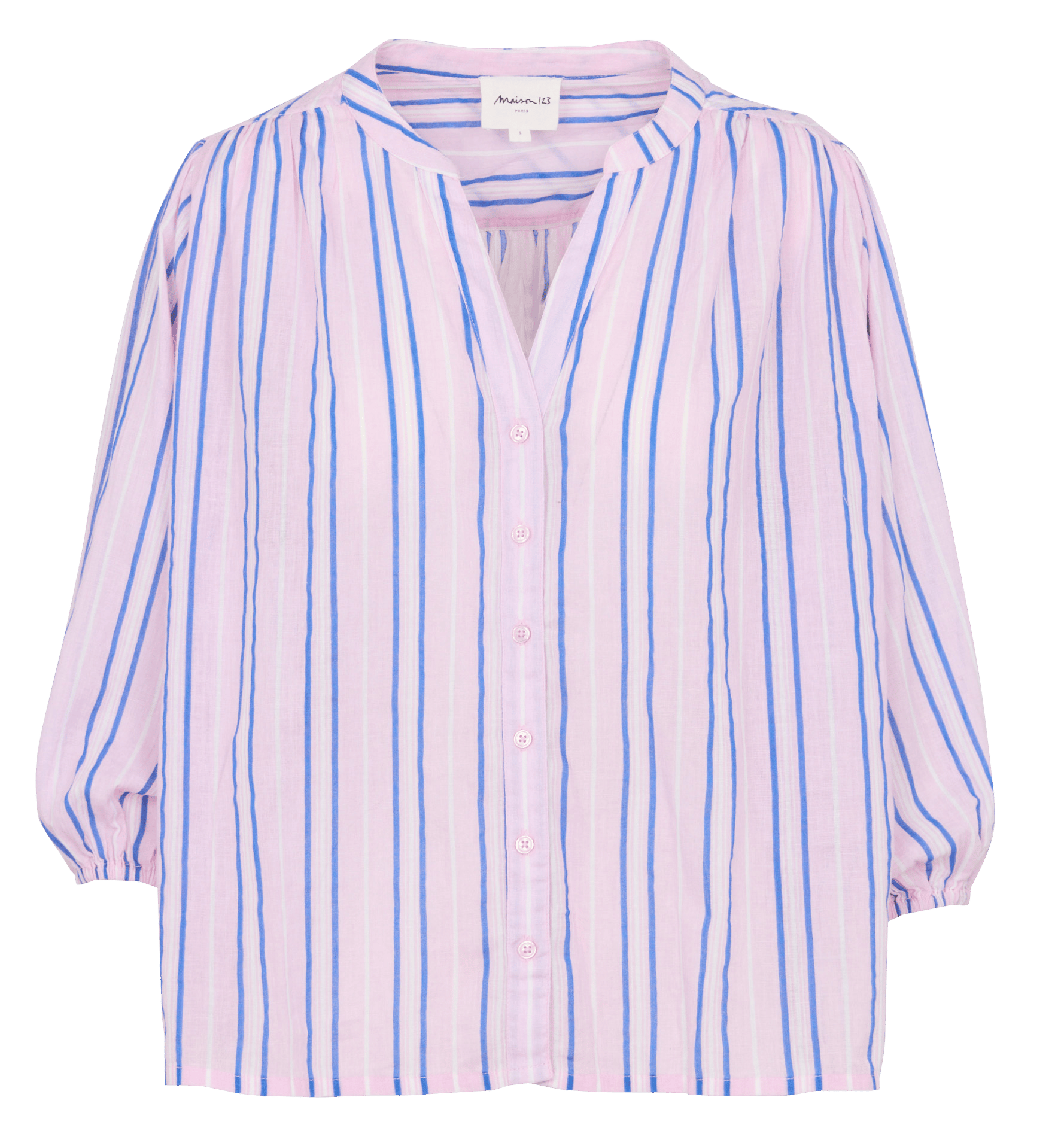 Blouse col tunisien à rayures MAISON 123 Rose