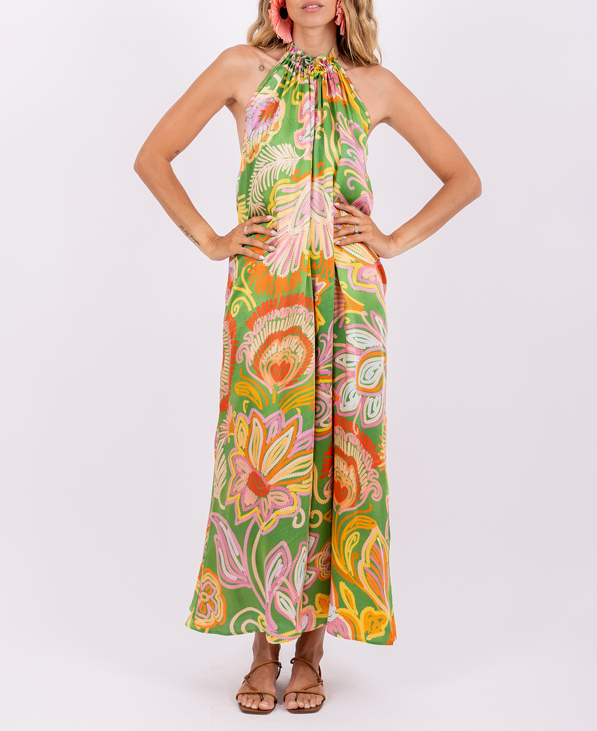 Sleeveless Wide-Leg Printed Jumpsuit SUNDRESS Green