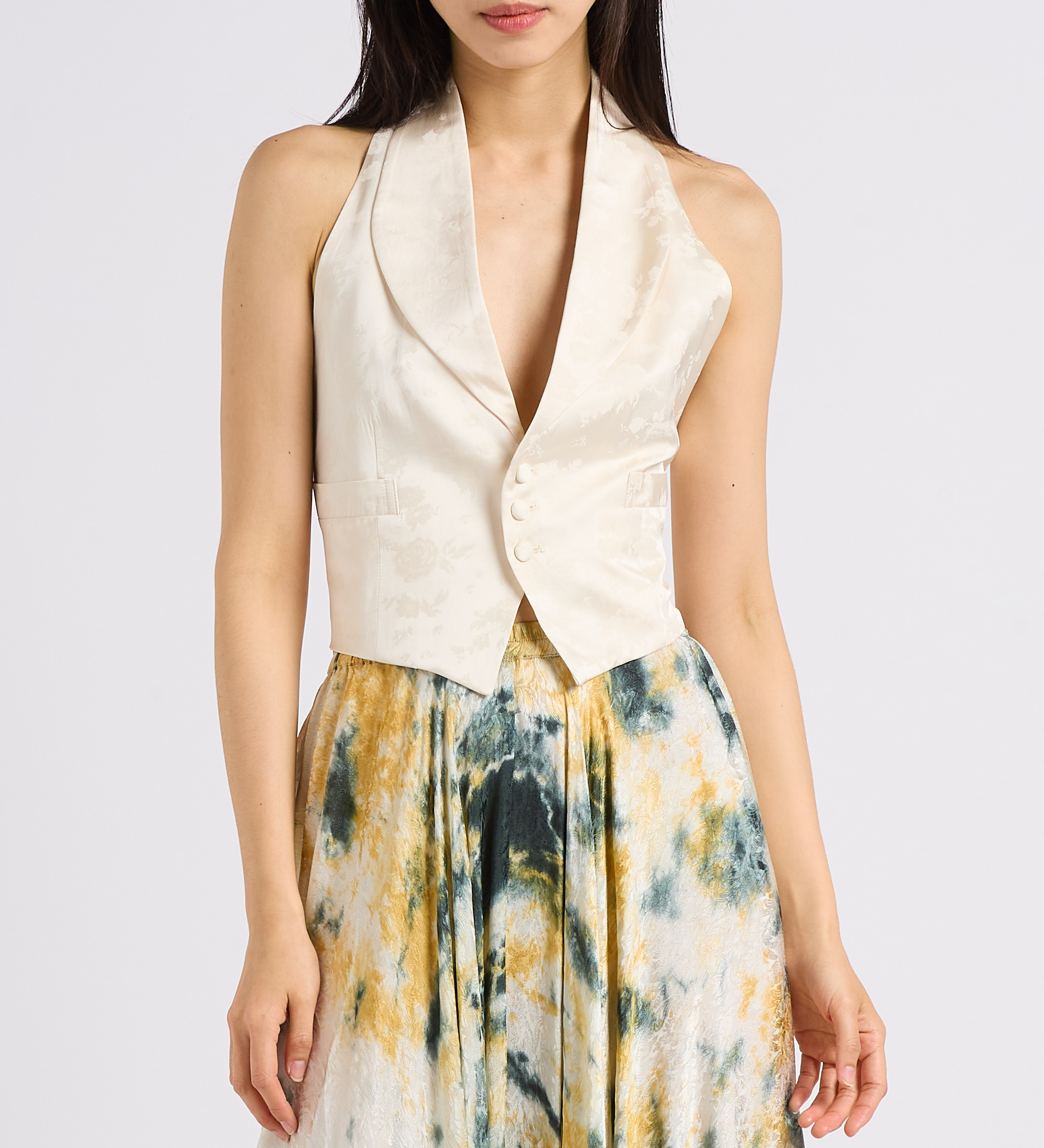 Kostuumvestje met blote rug en satijnglans MES DEMOISELLES Wit