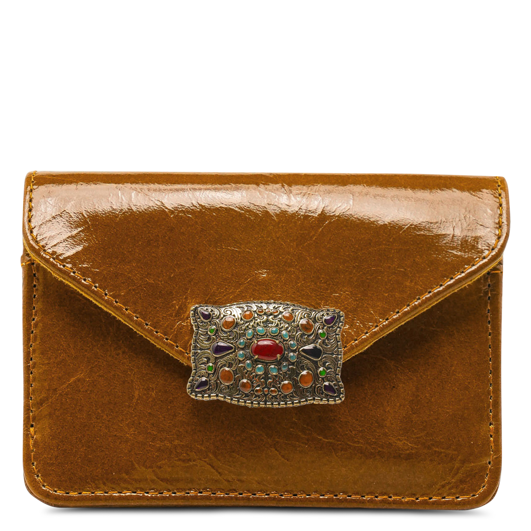 Patent leather card holder CLARIS VIROT Brown