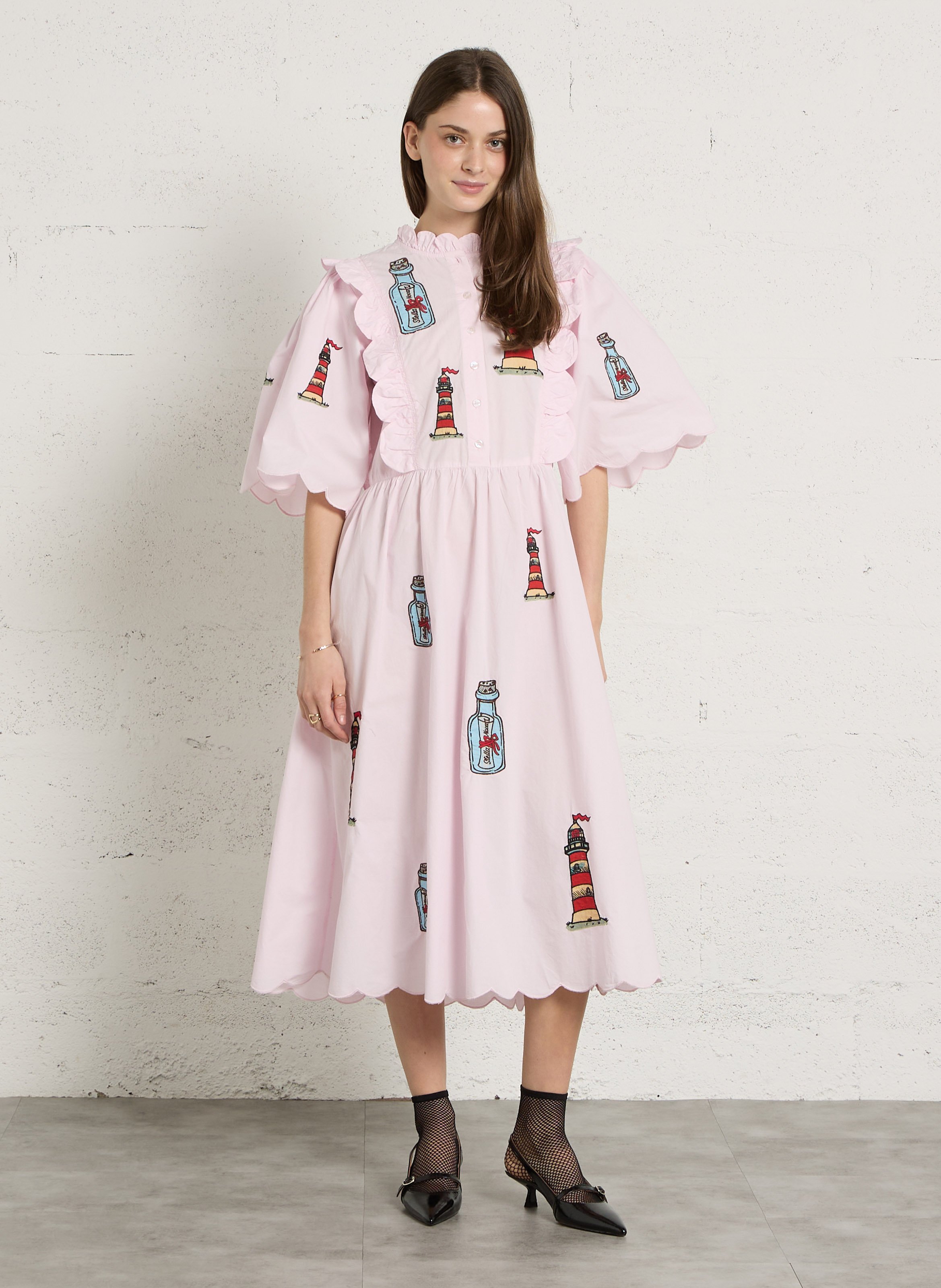 Long loose-fit organic cotton dress STELLA NOVA Pink