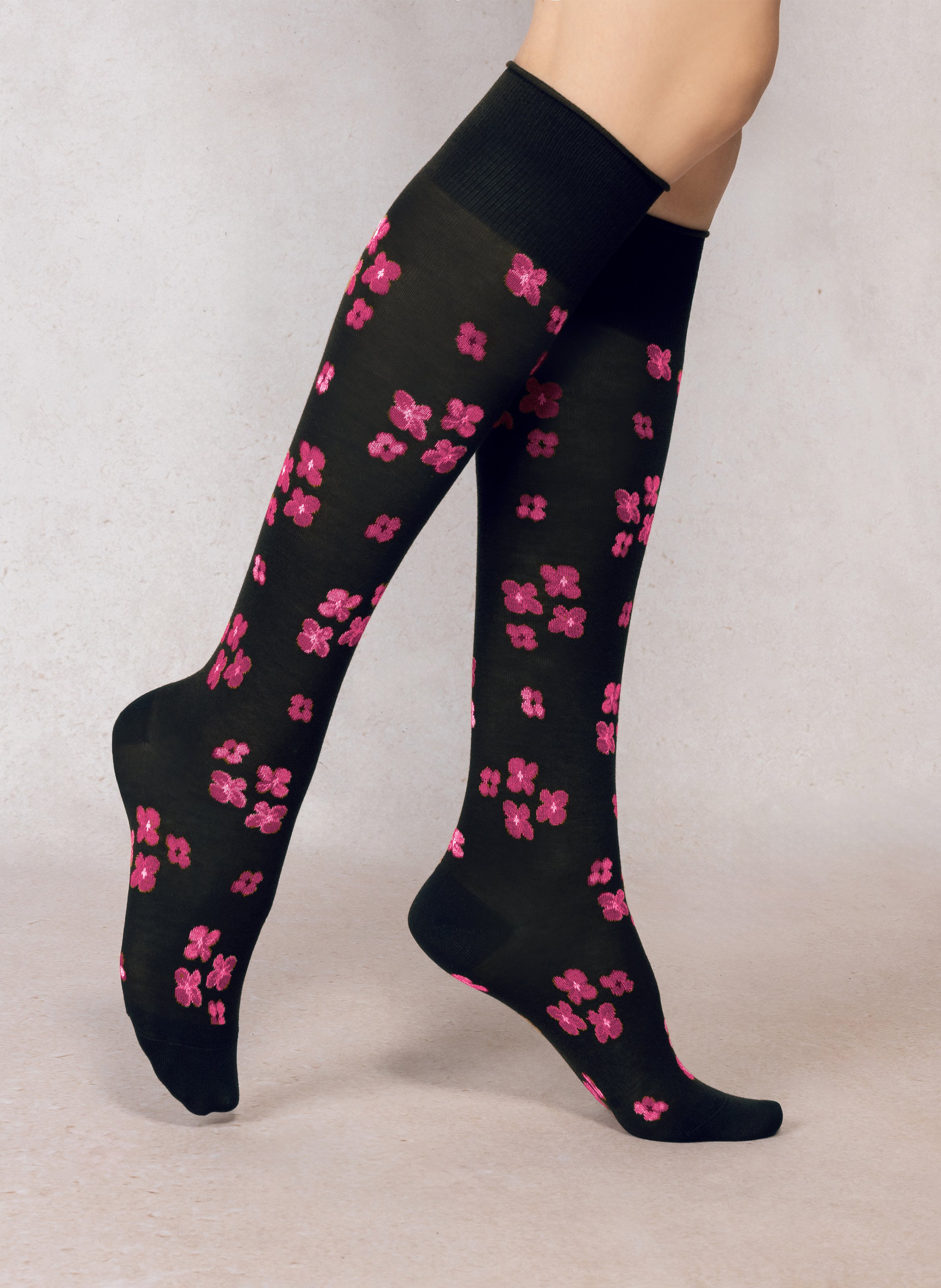 Mi-bas imprimé floral en coton mélangé BLEUFORET Noir