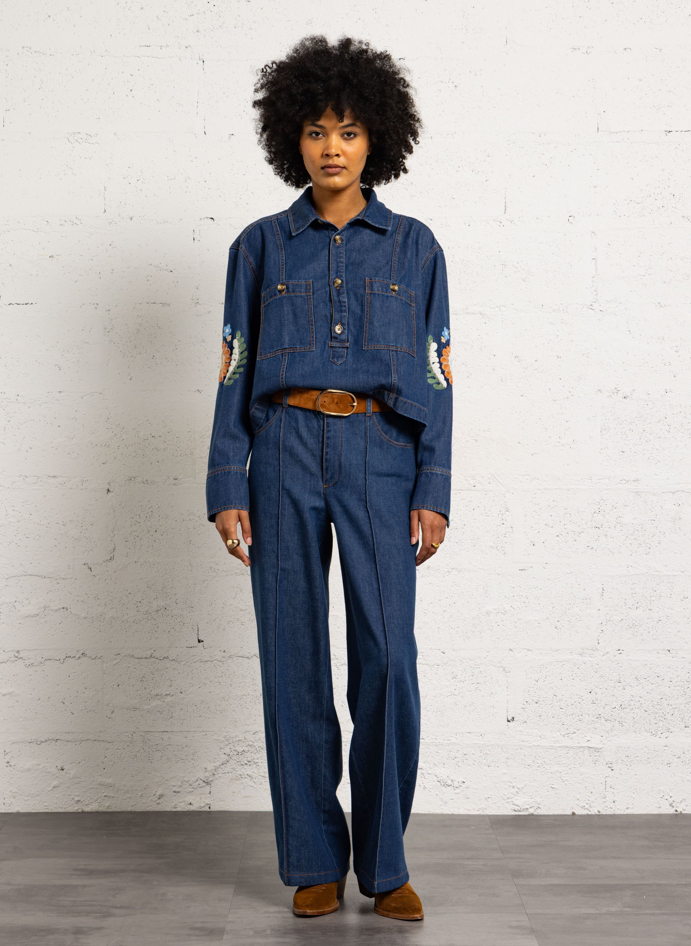 Soft wide-leg denim trousers LOUISE MISHA Blue