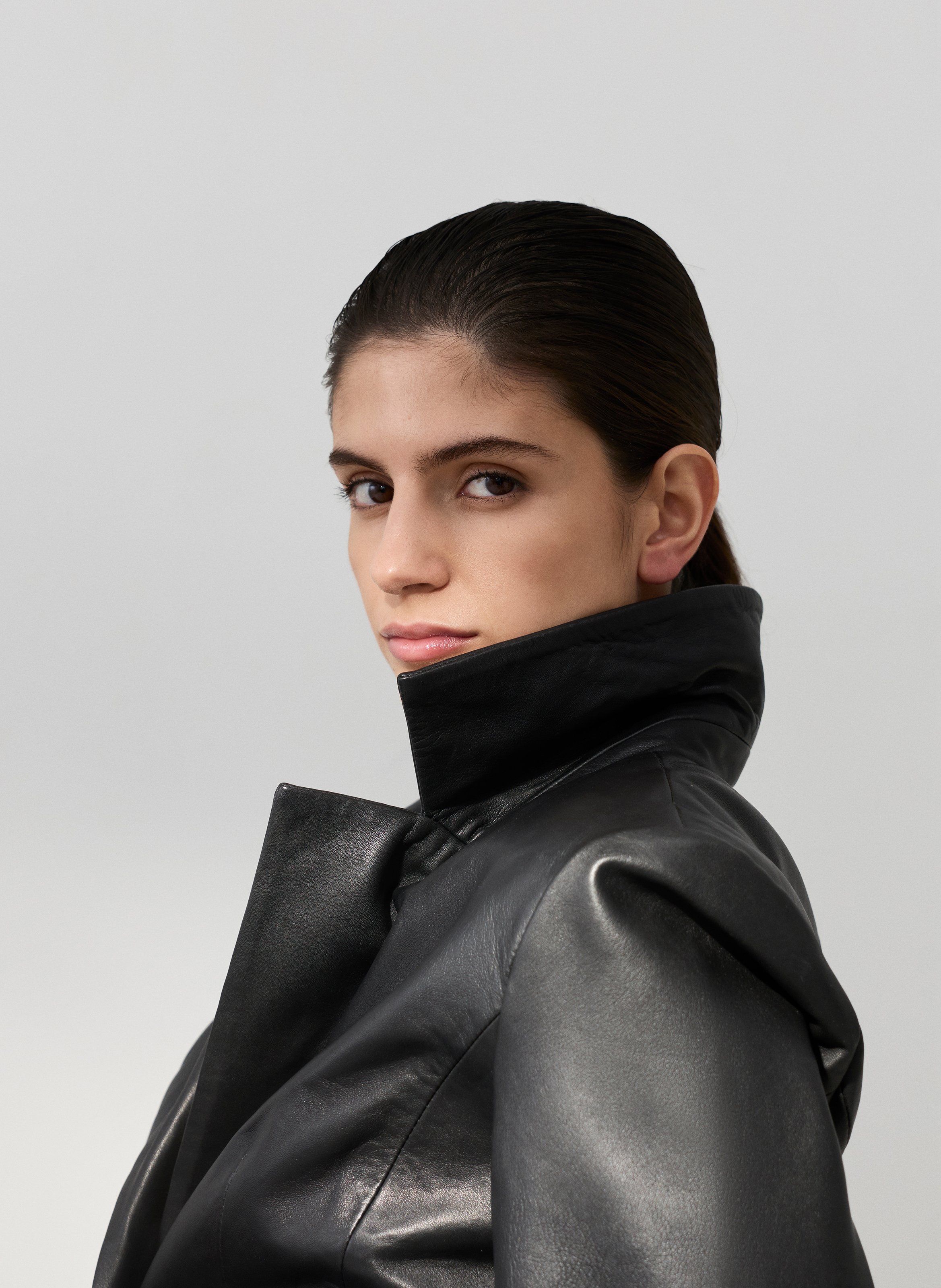 Veste tailleur cintrée en cuir ROUGE EDIT Gris