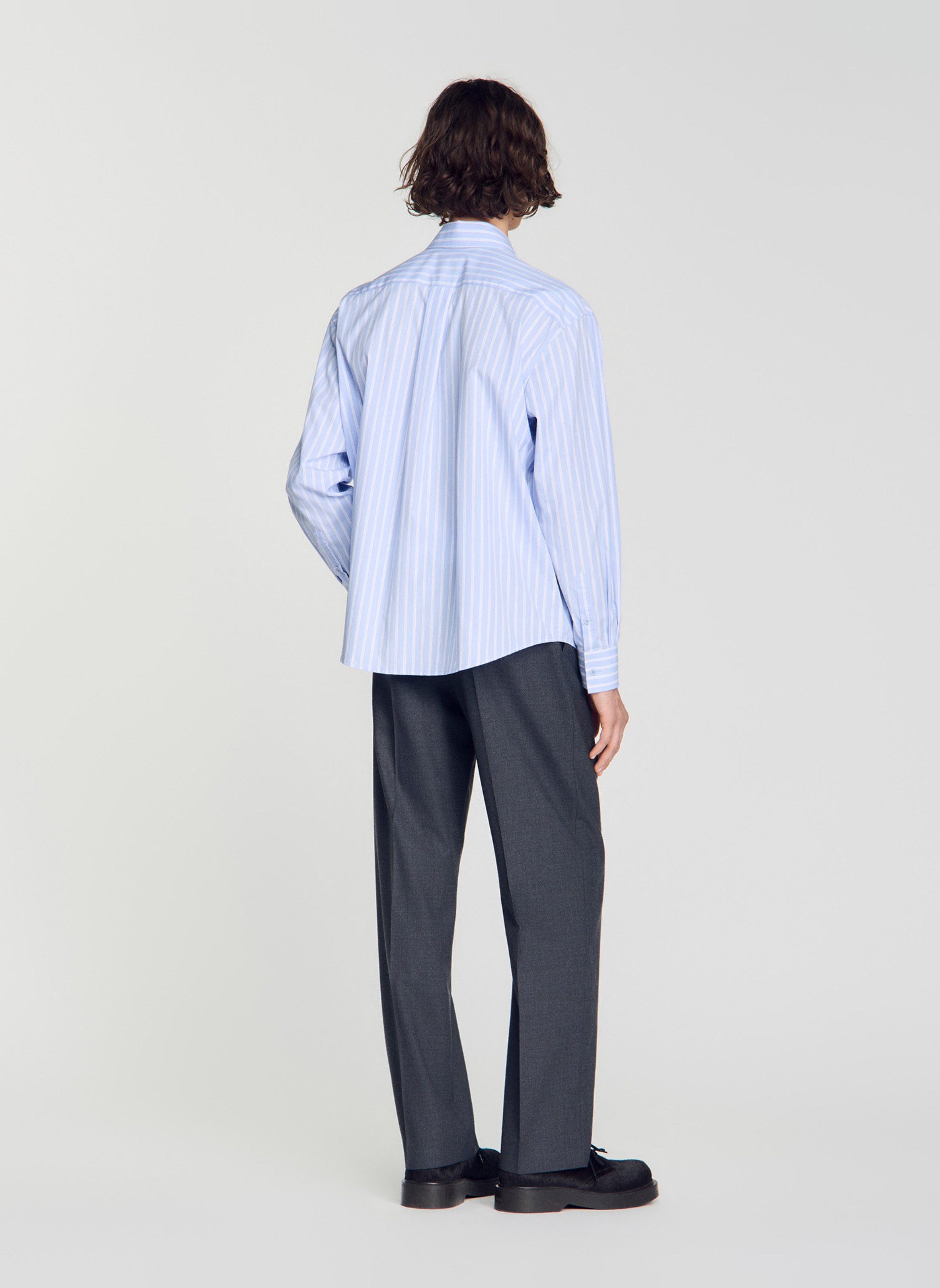 Chemise droite à rayures en coton SANDRO Bleu