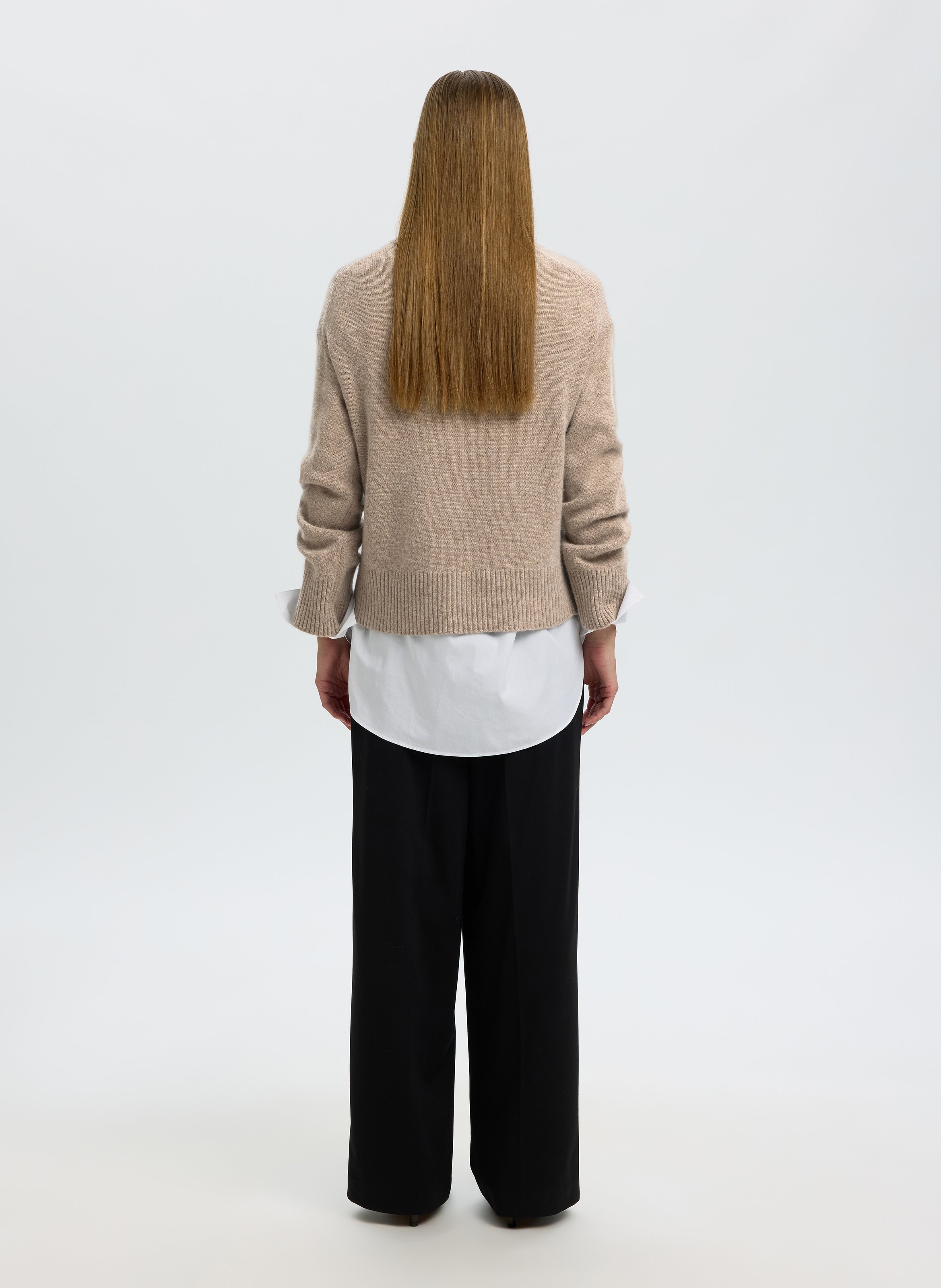 Gerader Rollkragenpullover aus Wolle und Kaschmir SELECTED Braun