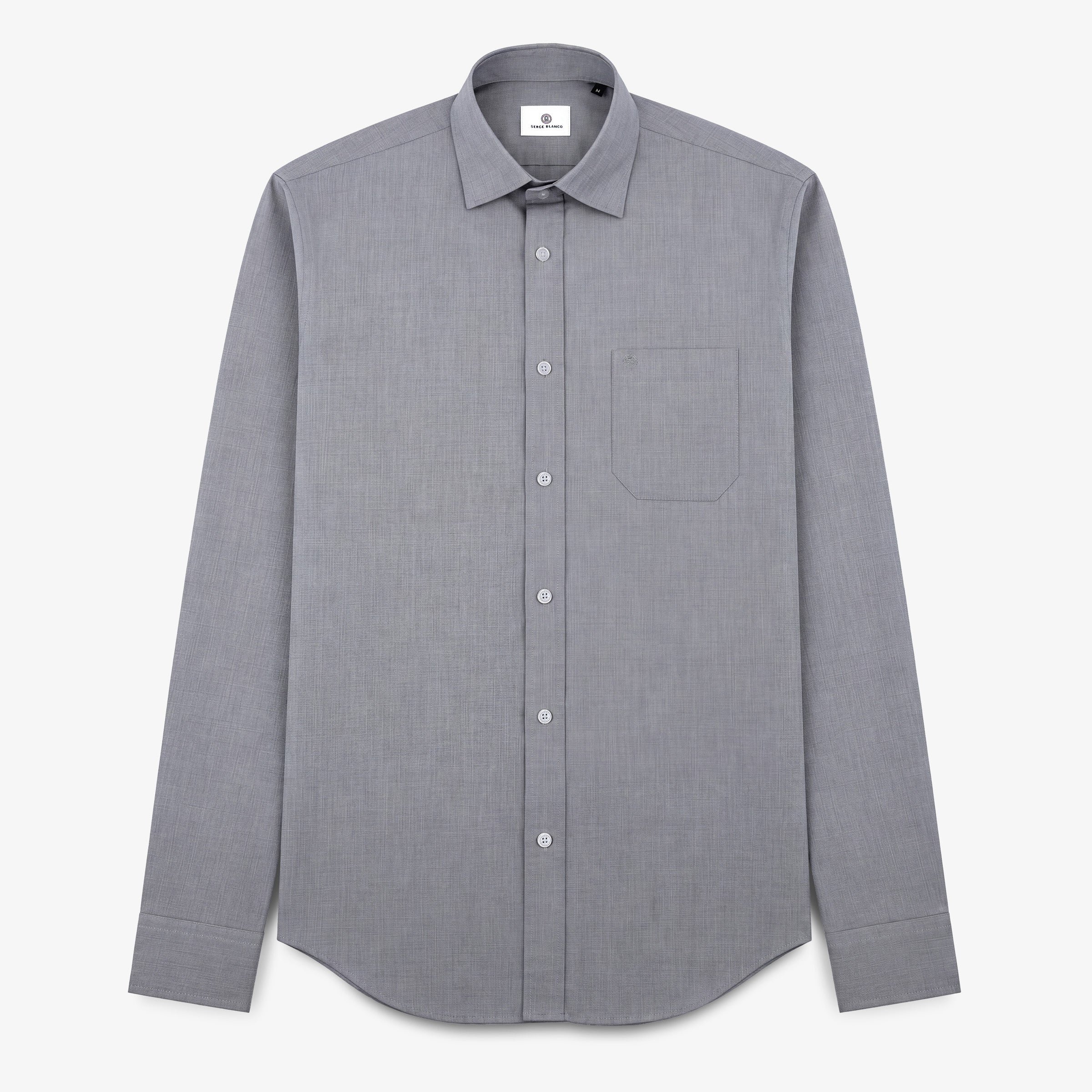 Chemise grise à manches longues en coton avec poche poitrine SERGE BLANCO Gris