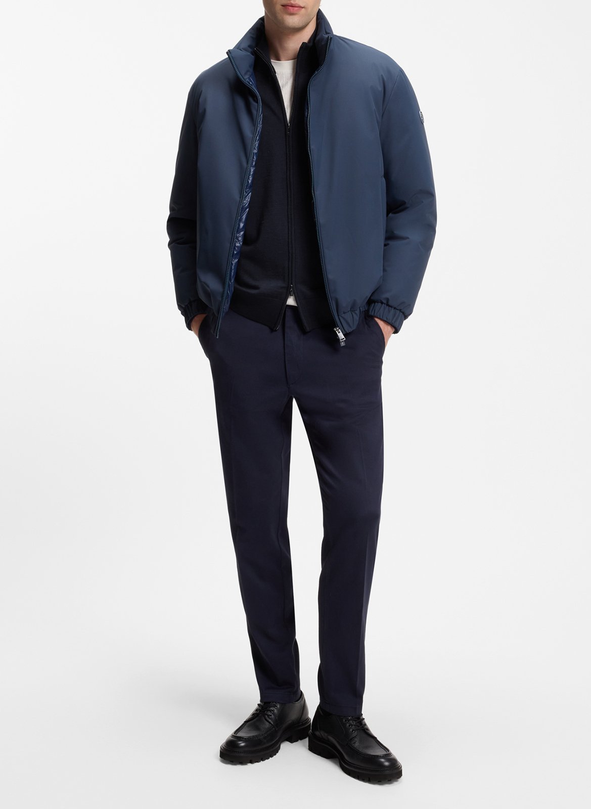 Pull zippé en laine mérinos BOSS Bleu