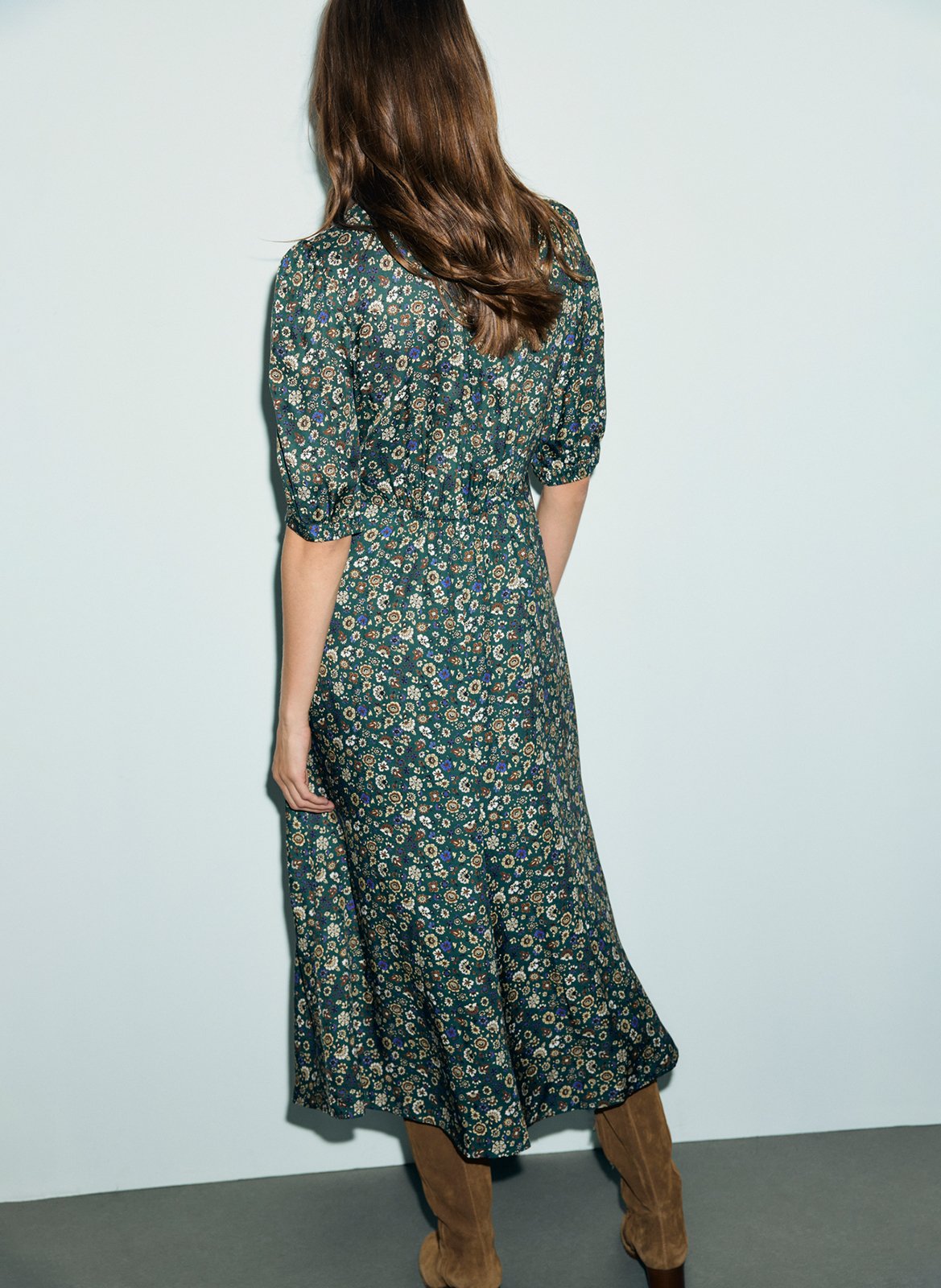 Fitted V-neck printed dress GERARD DAREL Green