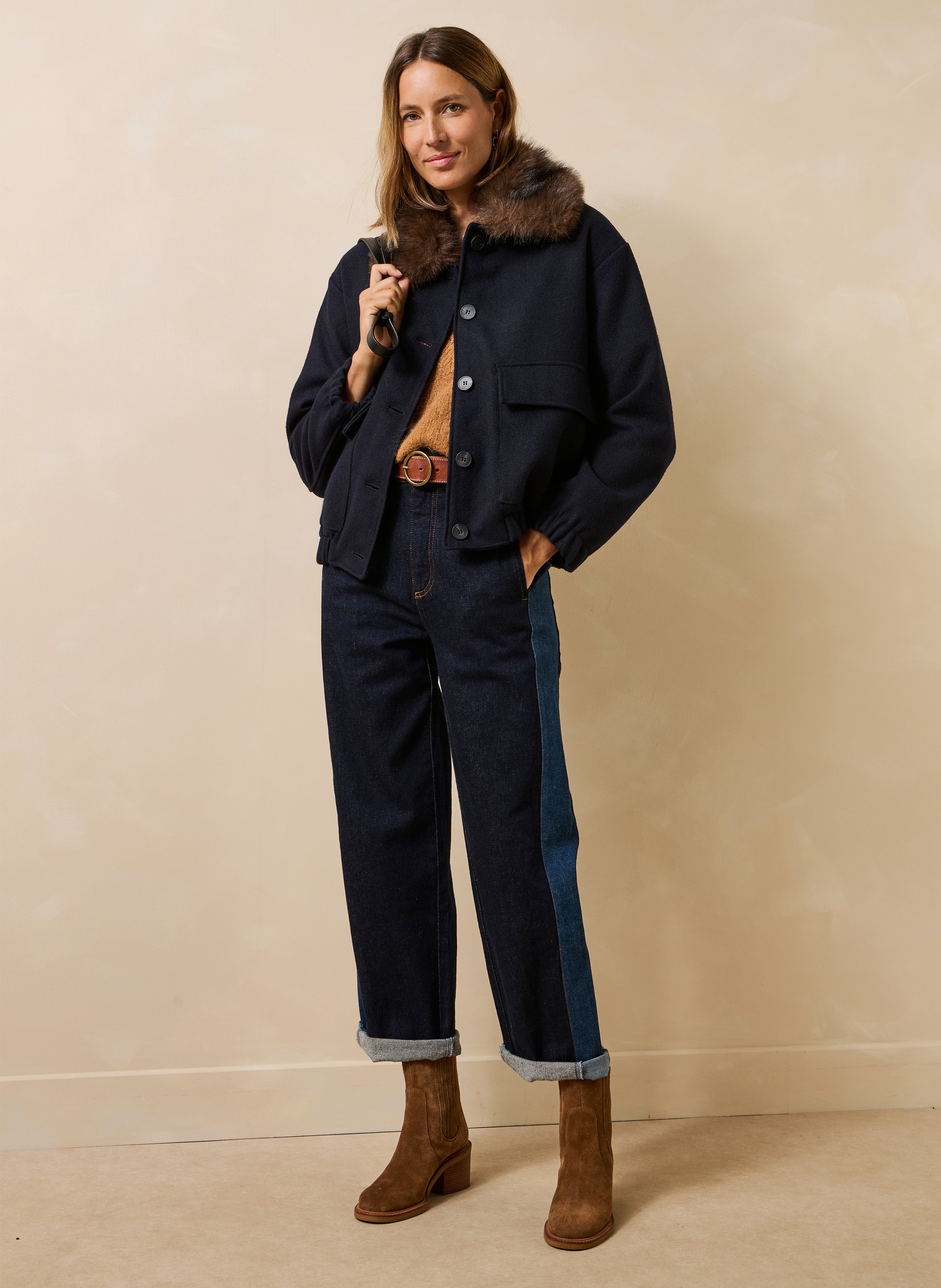 Blouson in Pelzoptik mit klassischem Kragen LA FEE MARABOUTEE Blau