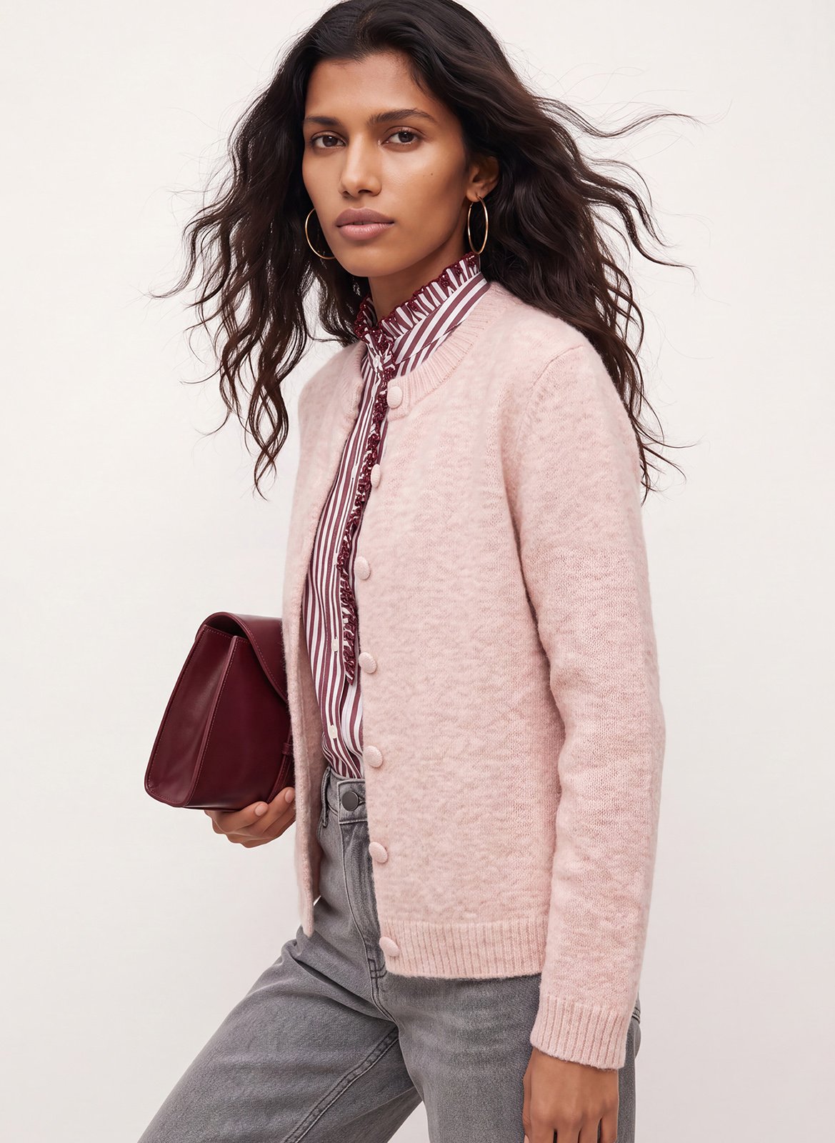 Gerade geschnittene Strickjacke mit Rundhalskragen KOOKAI Rosa