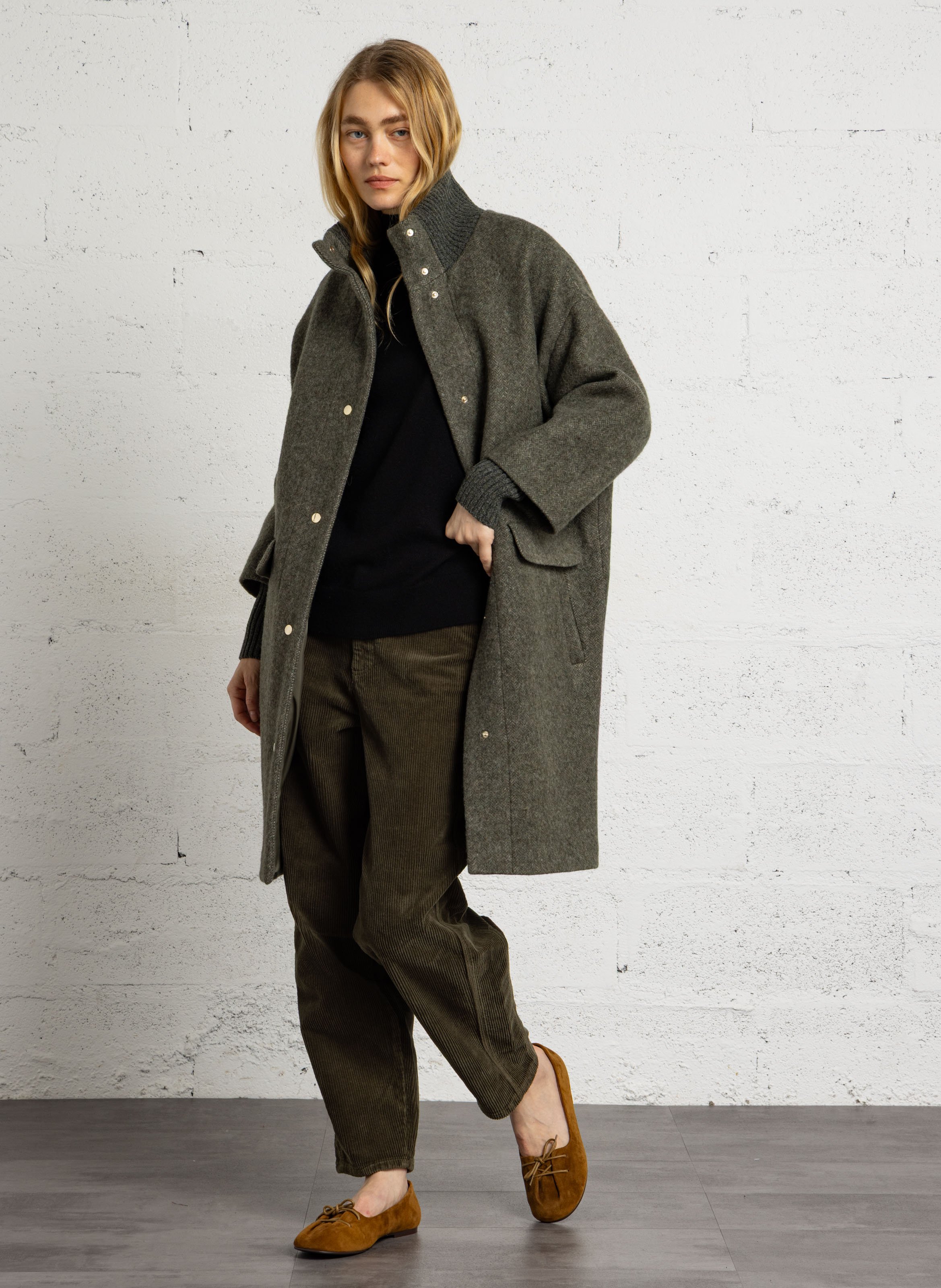Manteau col montant en laine mélangée MAISON 123 Vert