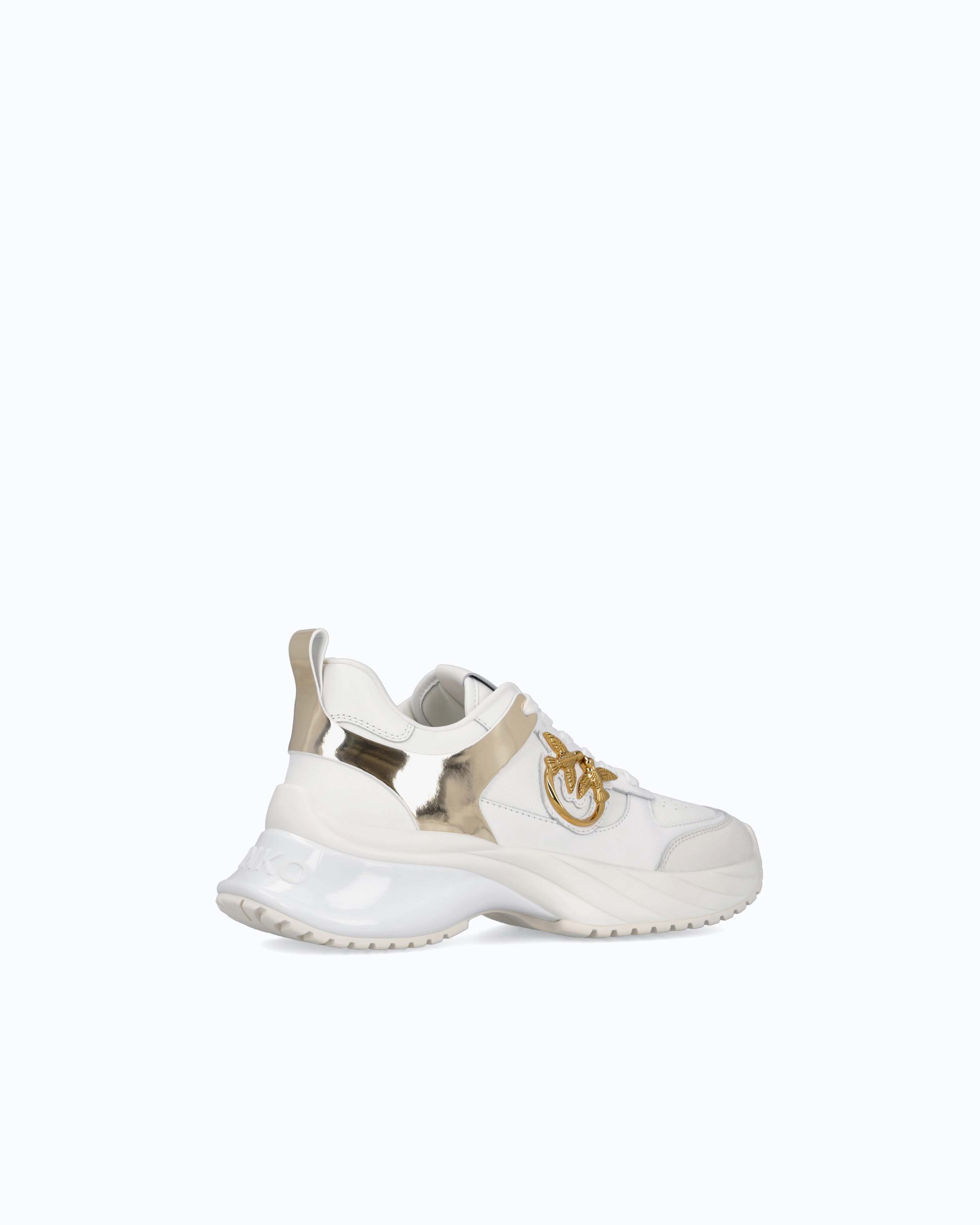 Ariel leather-effect sneakers with mirrored finish details PINKO White