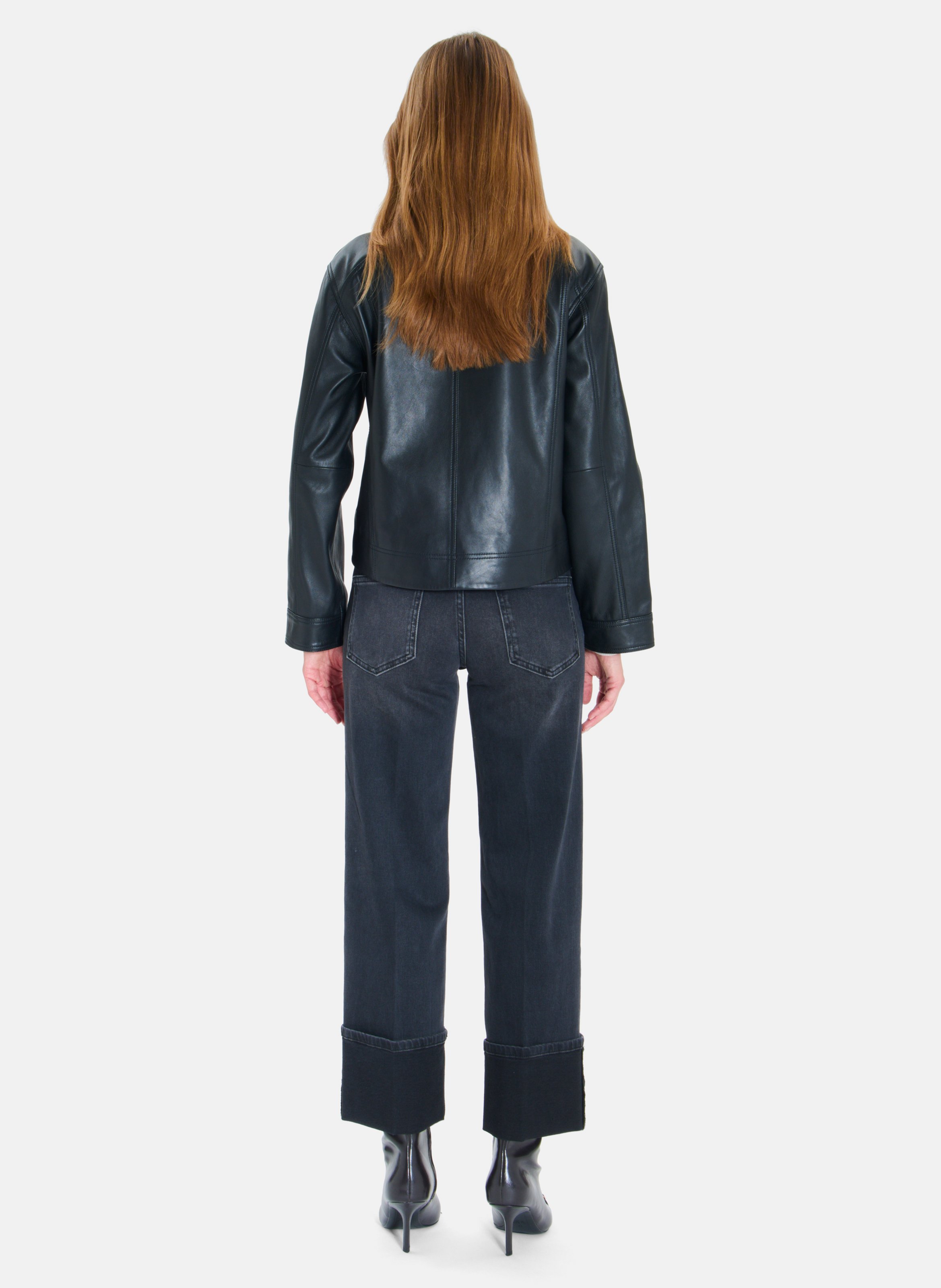 Veste droite col montant en cuir ZAPA Noir