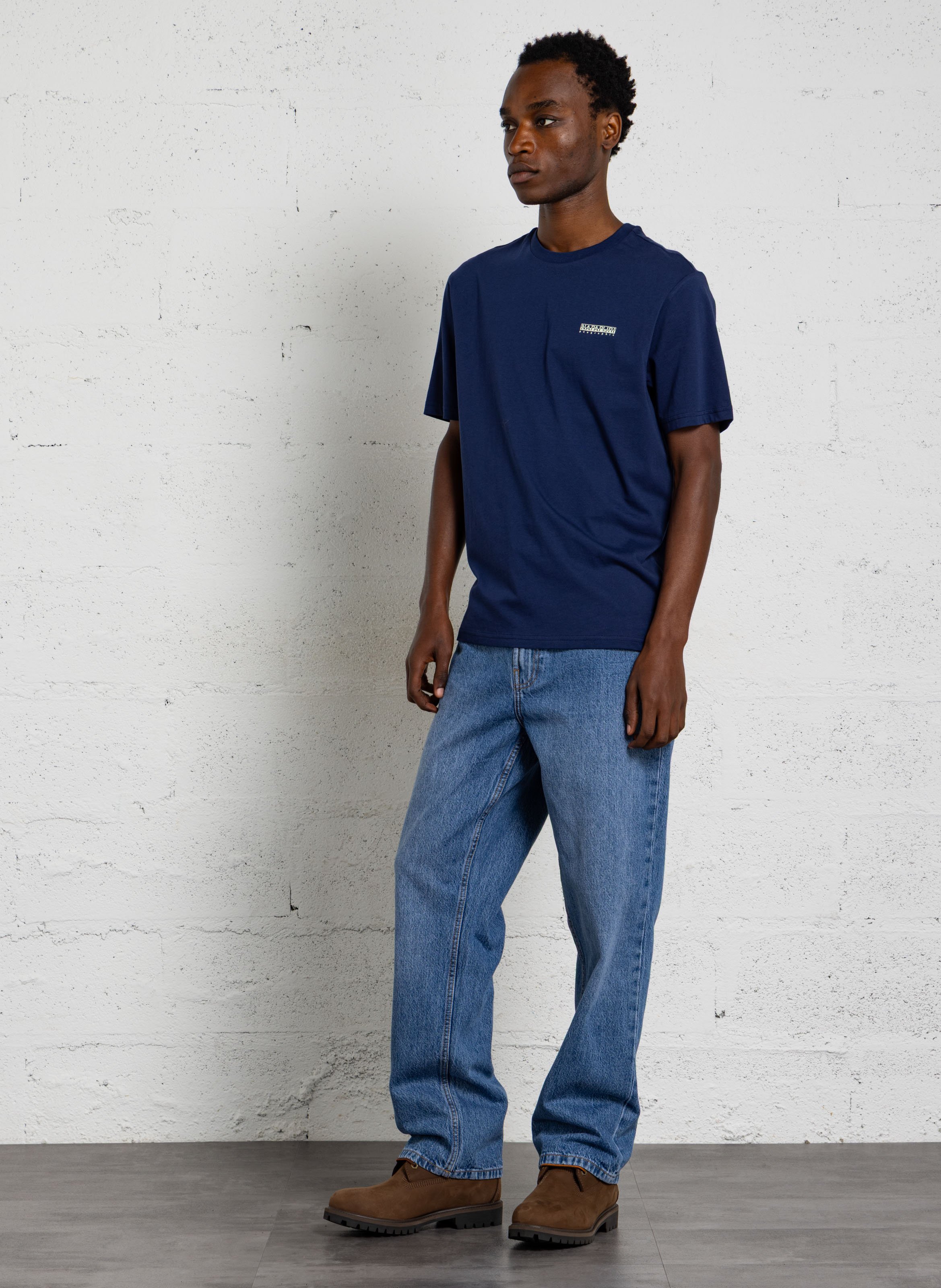 Gerader bedruckter Baumwoll-T-Shirt. NAPAPIJRI Blau
