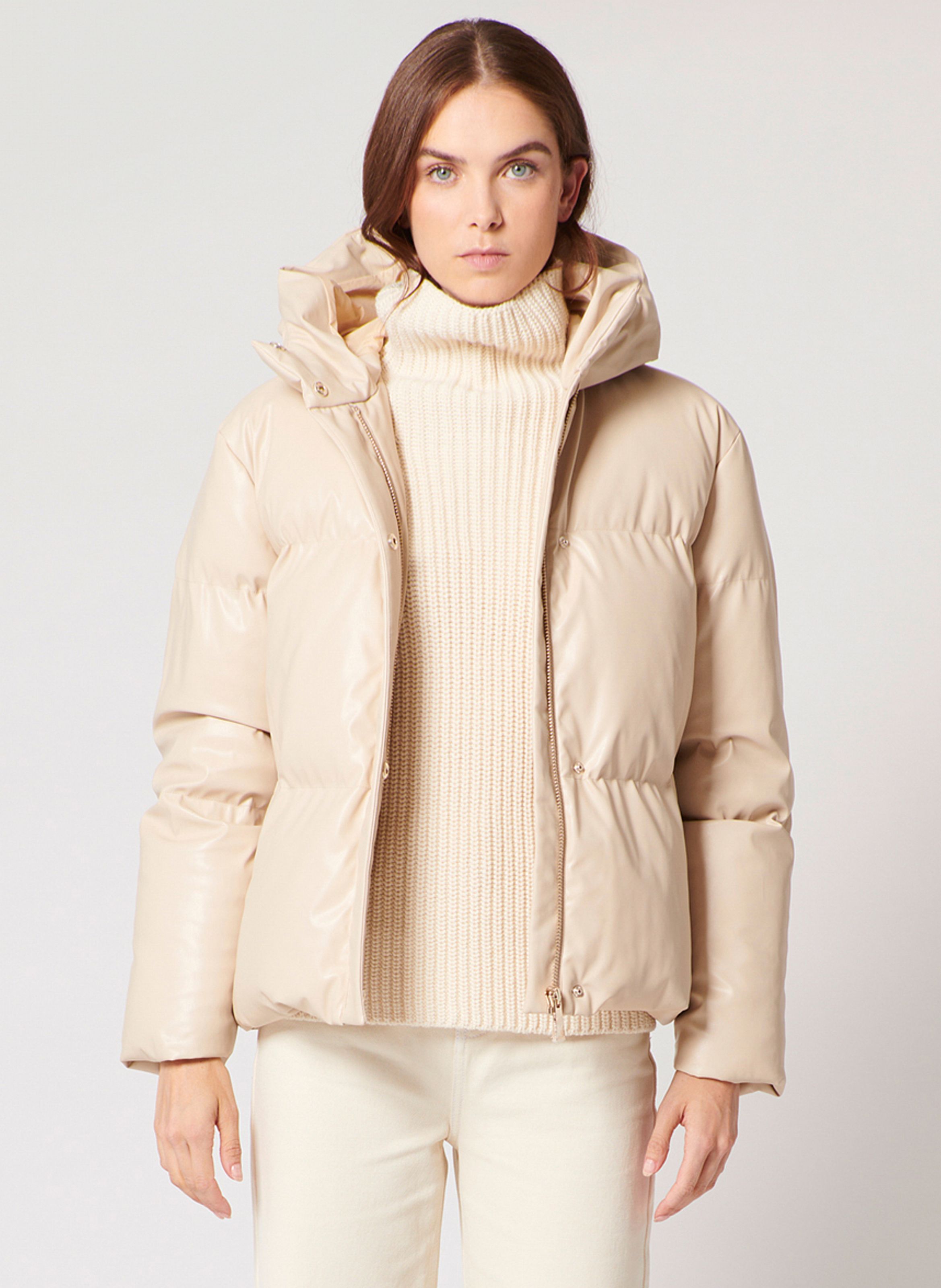 Beige Oversize quilted hooded down jacket