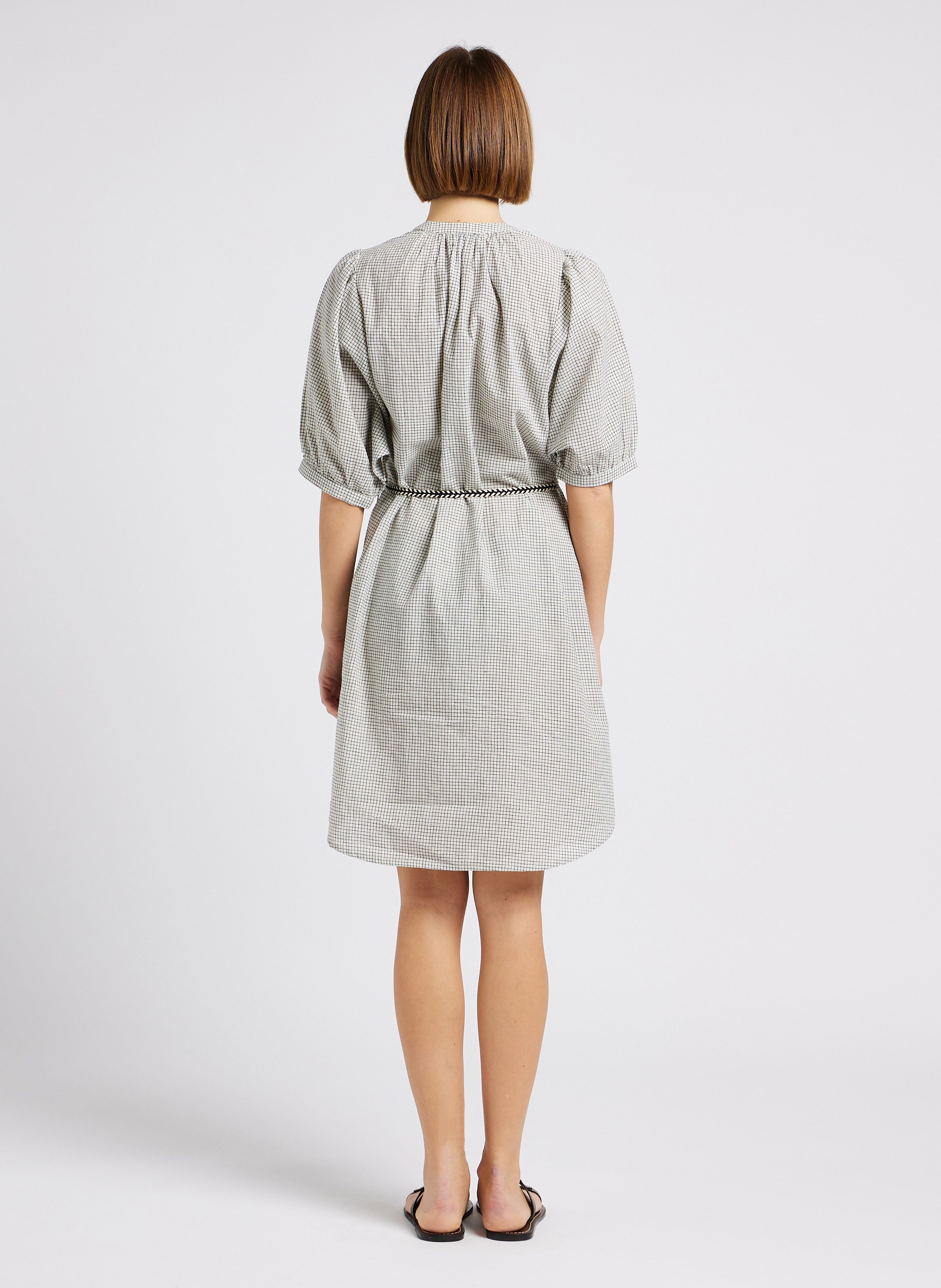 Weites Baumwoll-Hemdkleid mit Rundhalsausschnitt und Karomuster EMILE ET IDA Schwarz