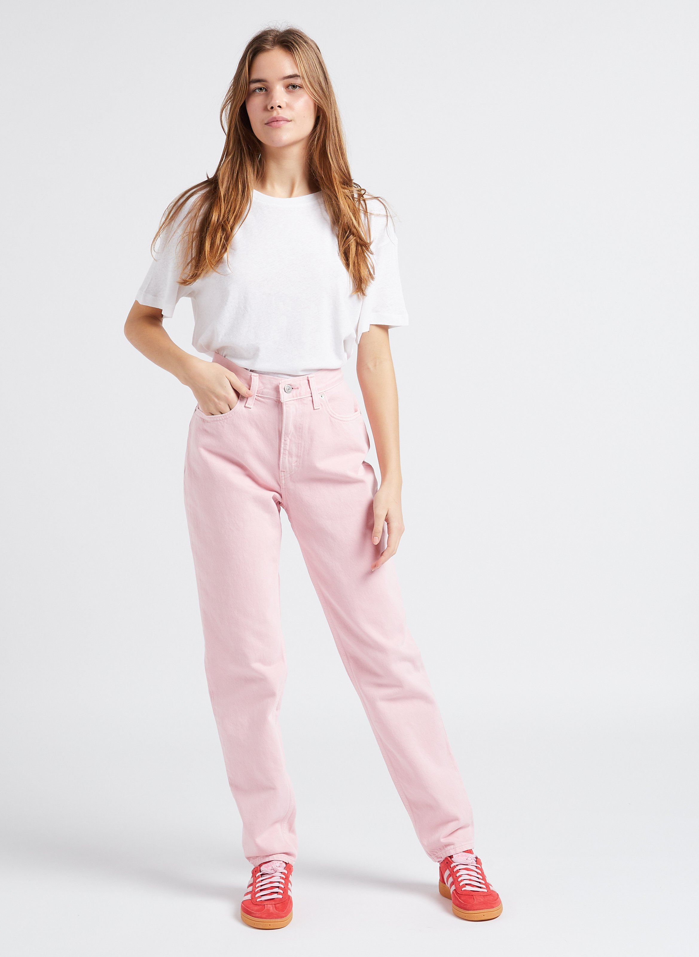 Jean mom-fit en coton LEVI'S Rouge