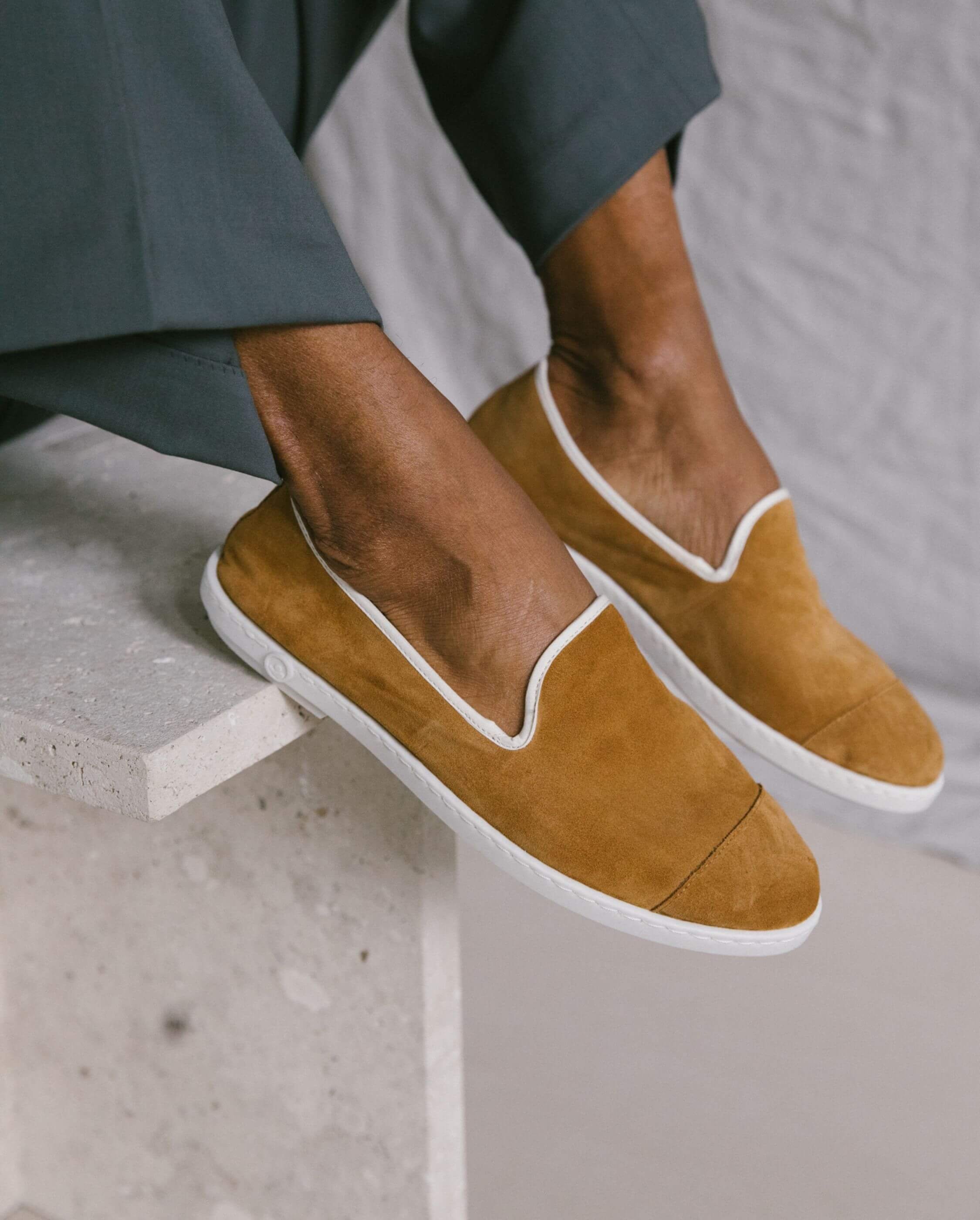 Men's leather slipper, camel ANGARDE Brown