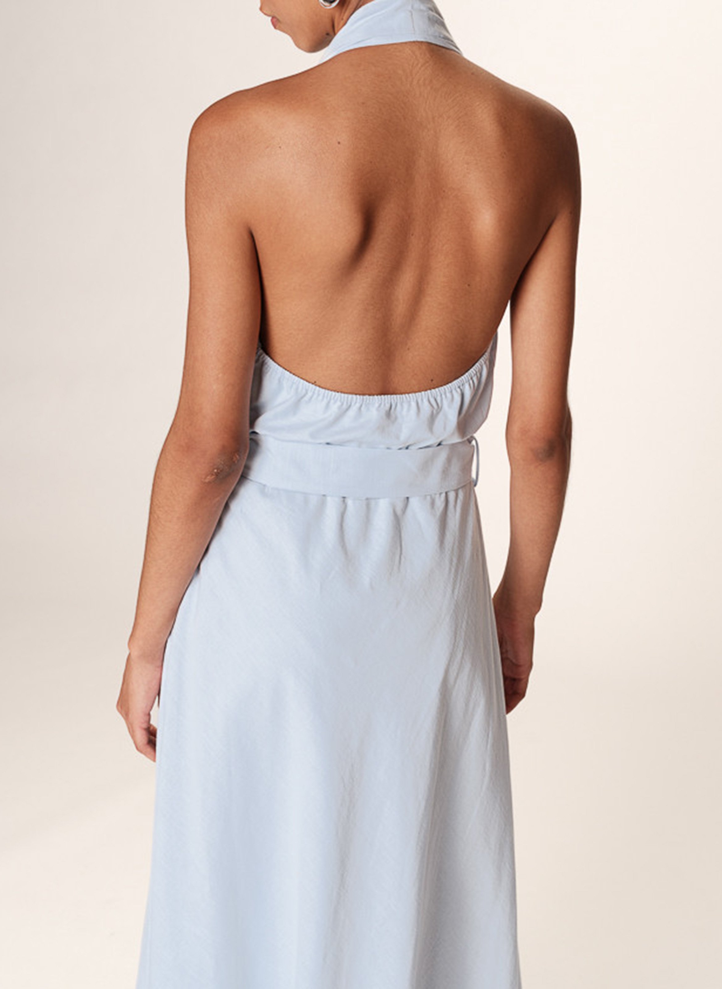 Robe longue col V en lin mélangé GRACE ET MILA Bleu