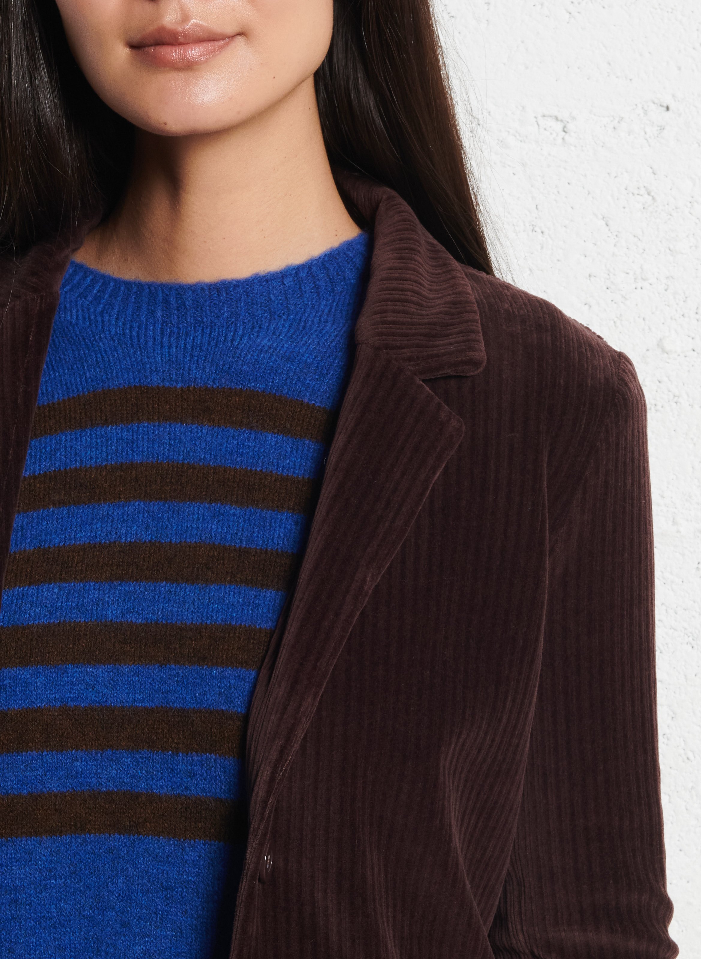 Veste droite col tailleur en velours côtelé NICE THINGS Marron