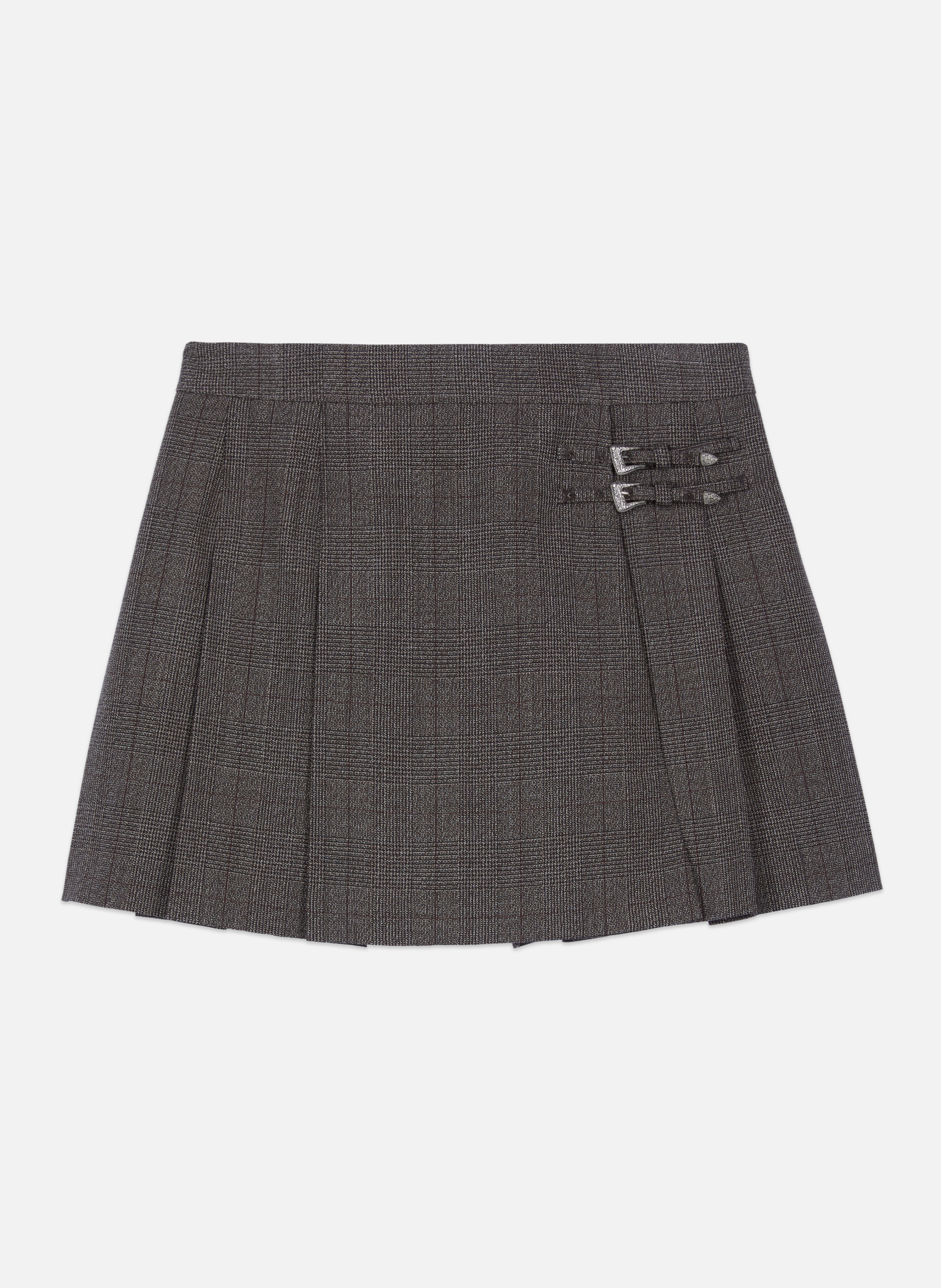 Short pleated Prince of Wales check wool wrap skirt THE KOOPLES Brown
