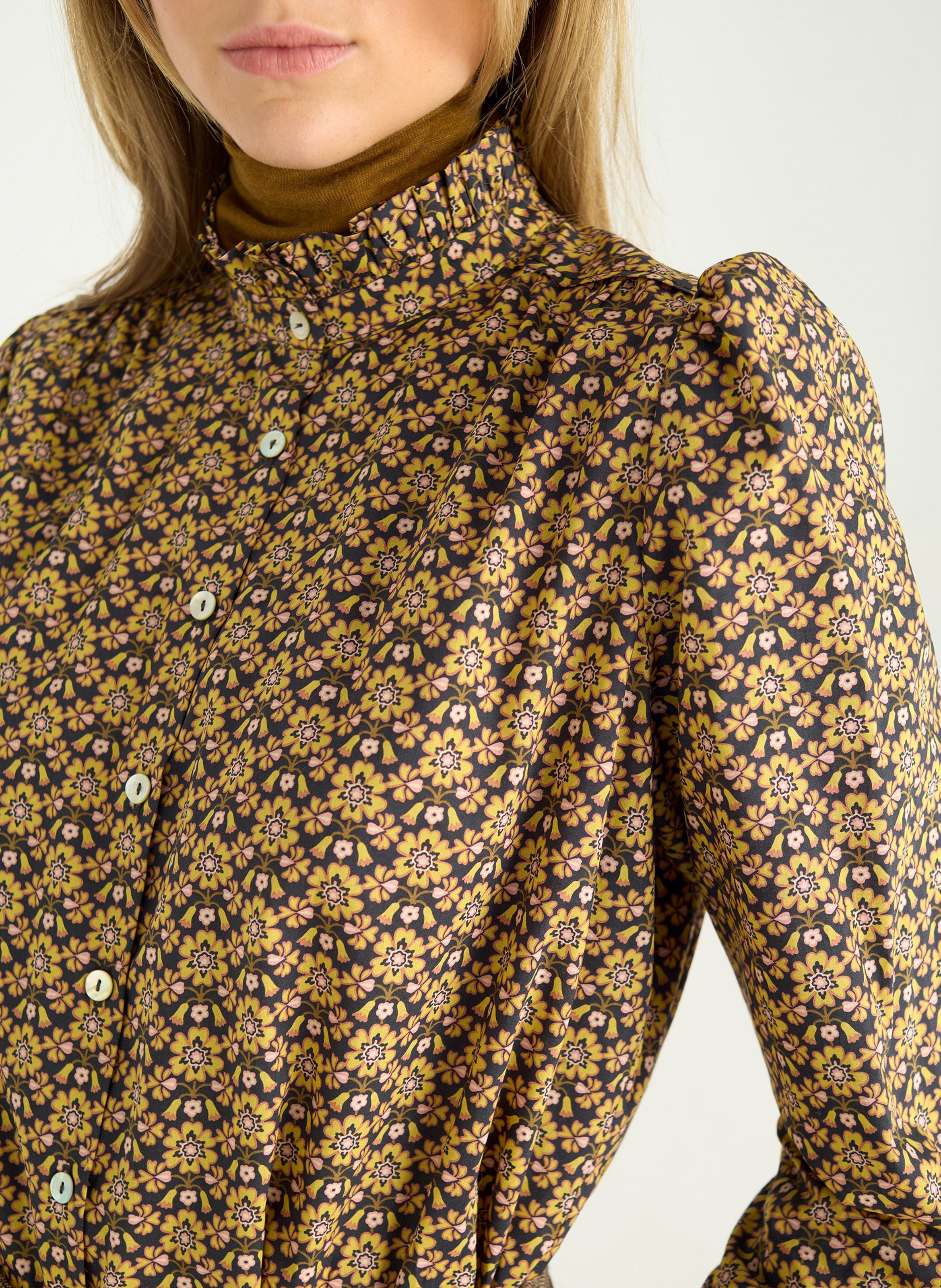 Chemise col montant imprimée COTELAC Jaune