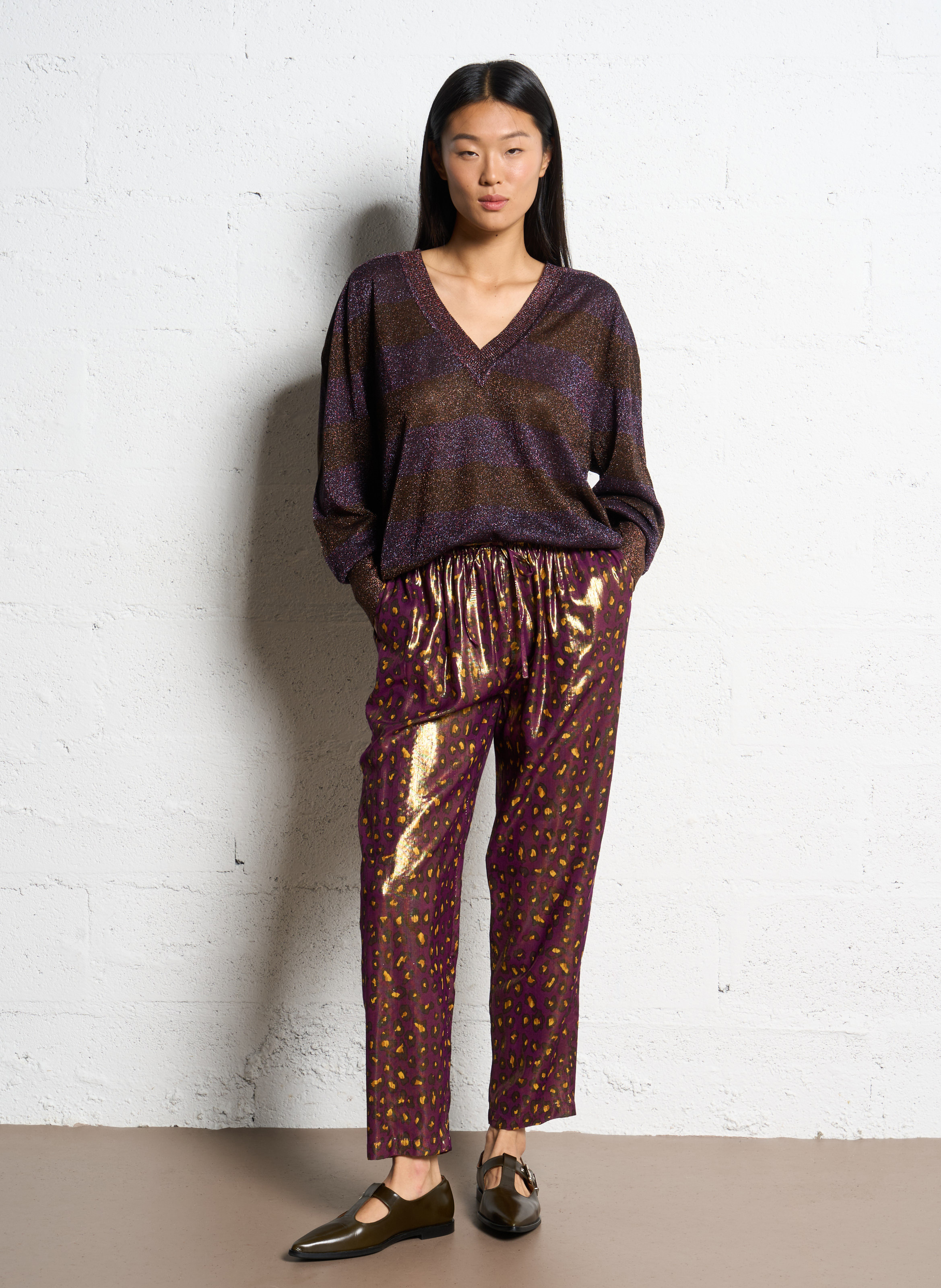 Pantalon droit imprimé MES DEMOISELLES Violet