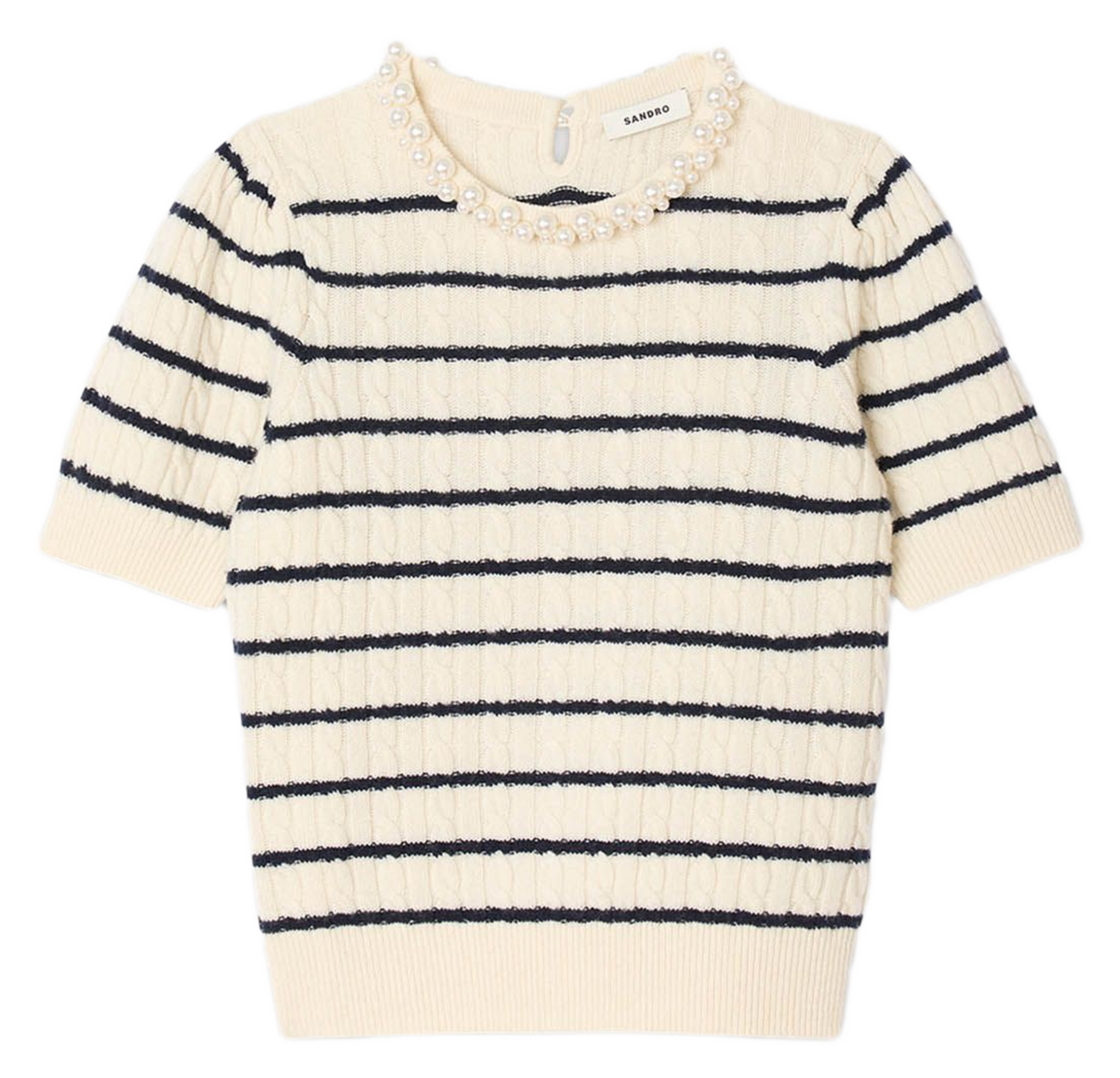 Pull col rond en laine mélangée SANDRO Blanc