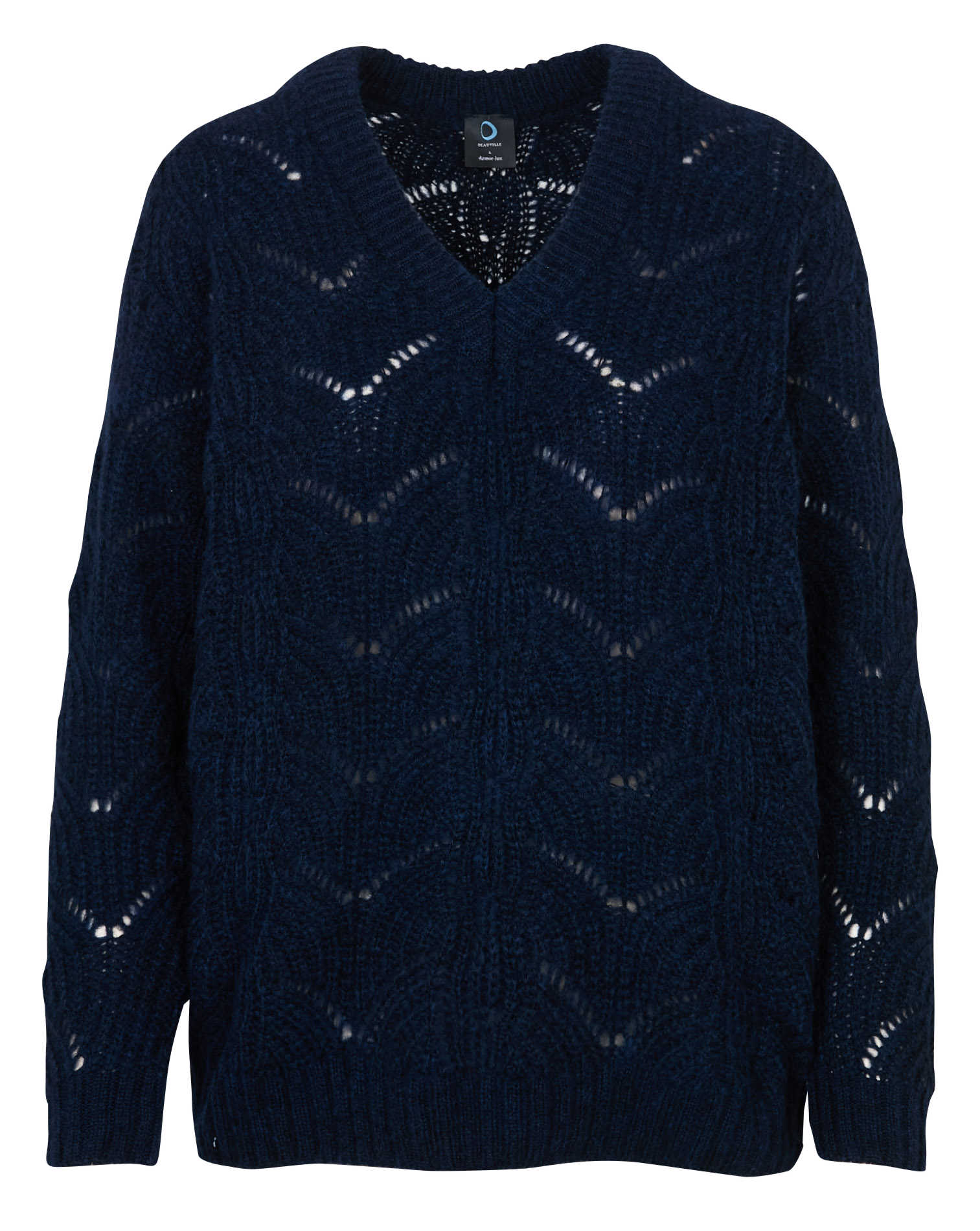 Pull droit col V ajouré en laine mélangée ARMOR LUX Bleu